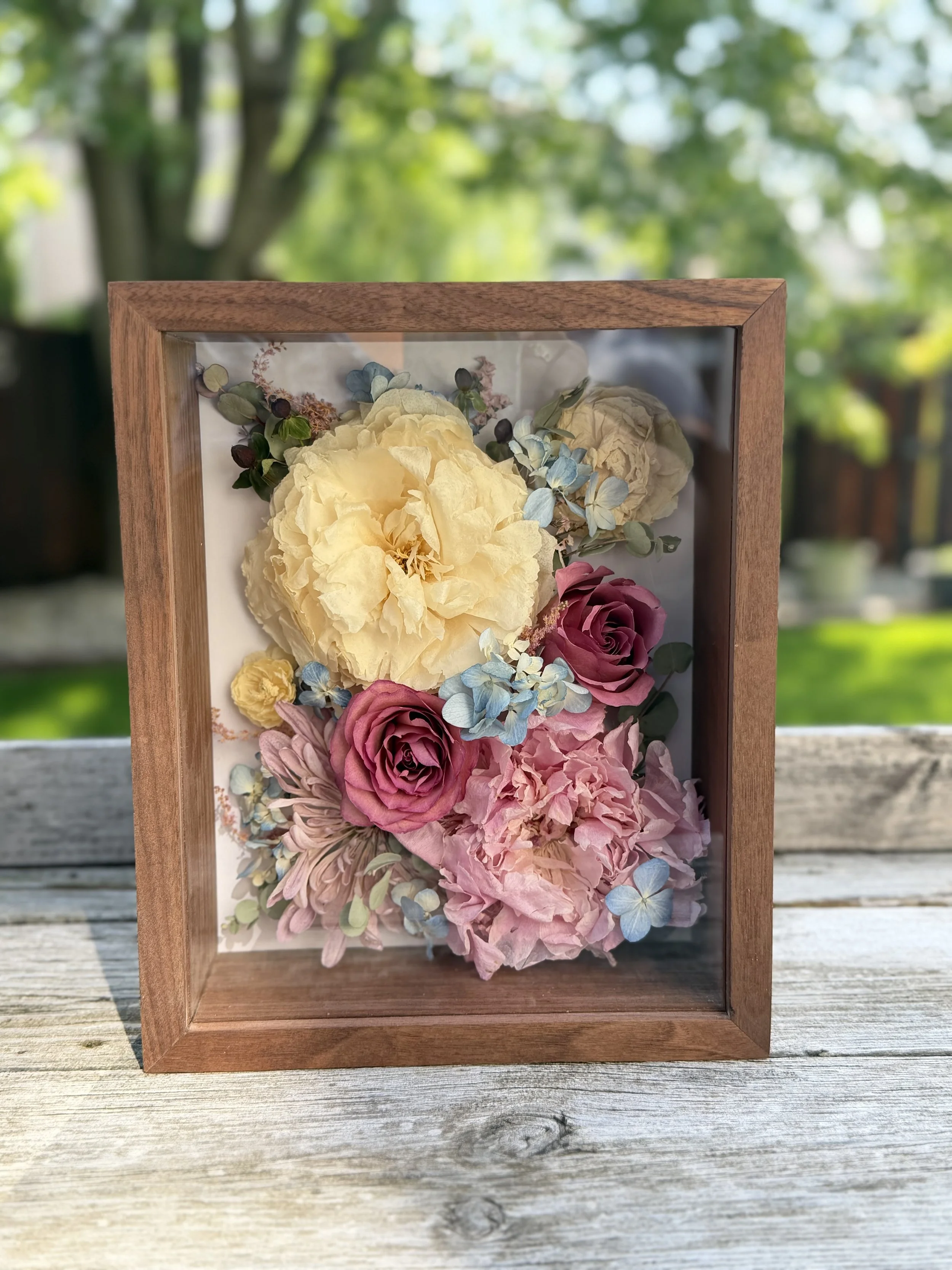 custom shadow box for wedding or memorial flowers
