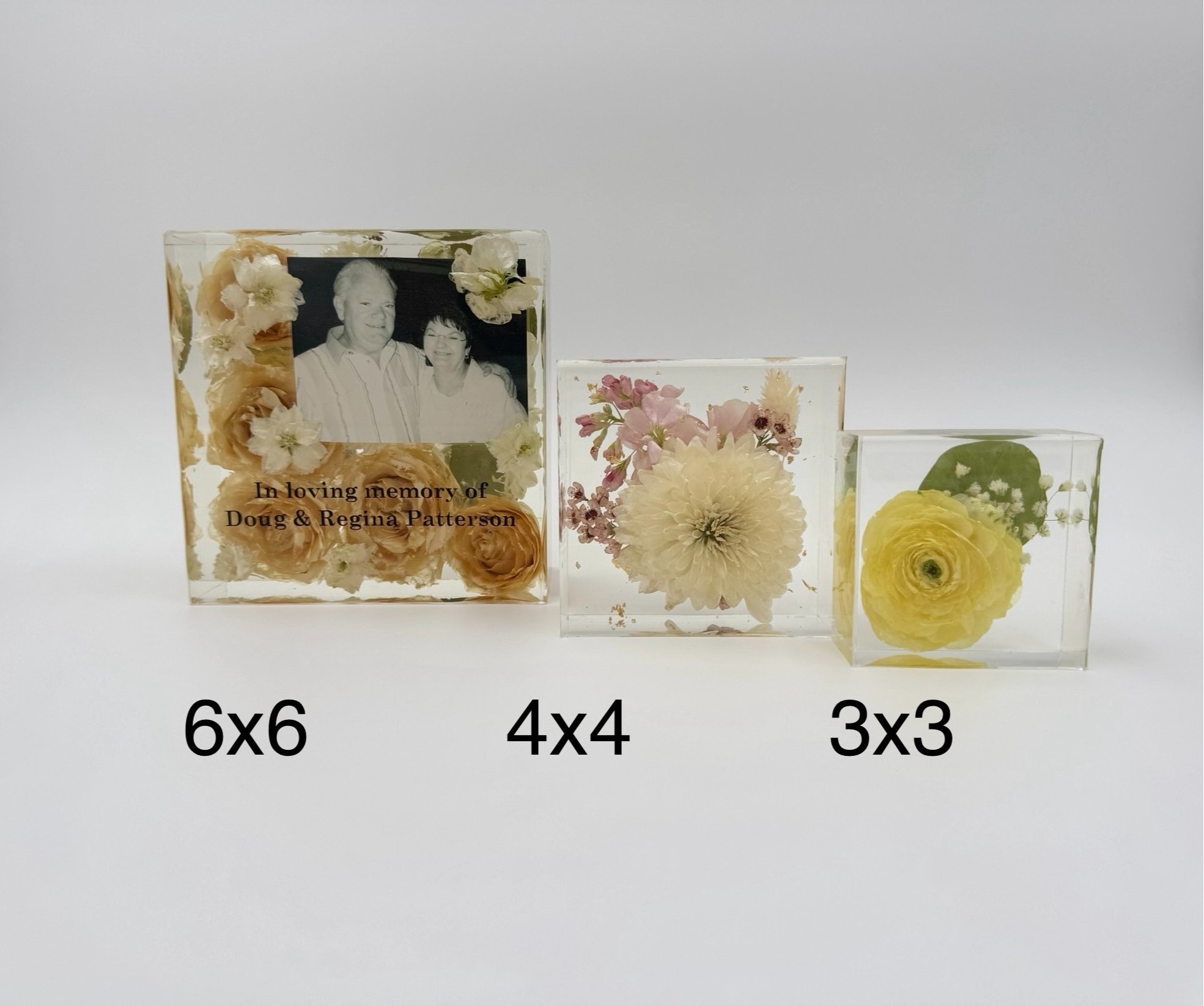 4 x 4 Custom floral resin block, Flower preservation- preserving your wedding flowers or memorial flowers into custom resin art