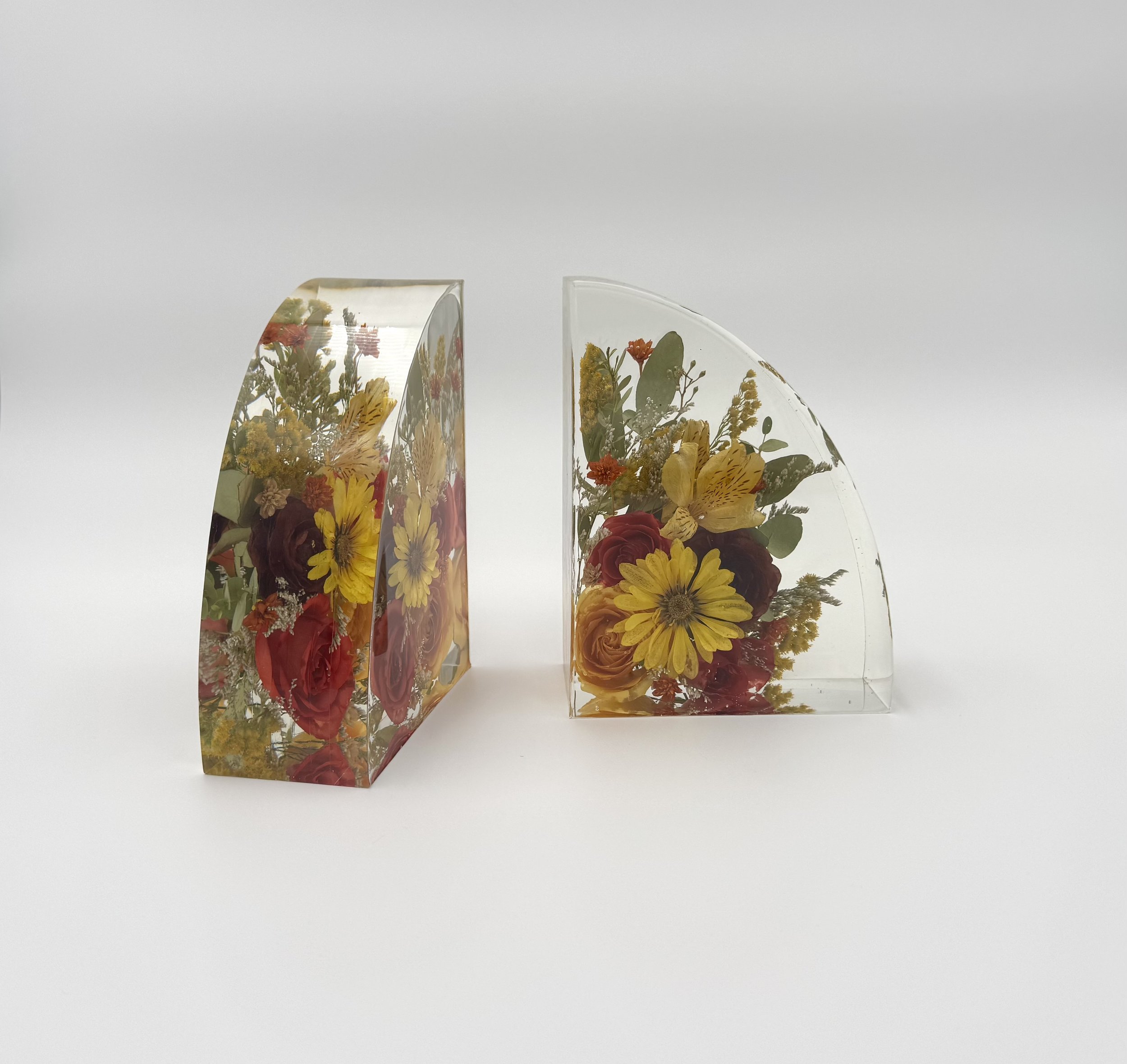 Custom floral Bookends resin block, Flower preservation- preserving your wedding flowers or memorial flowers into custom resin art