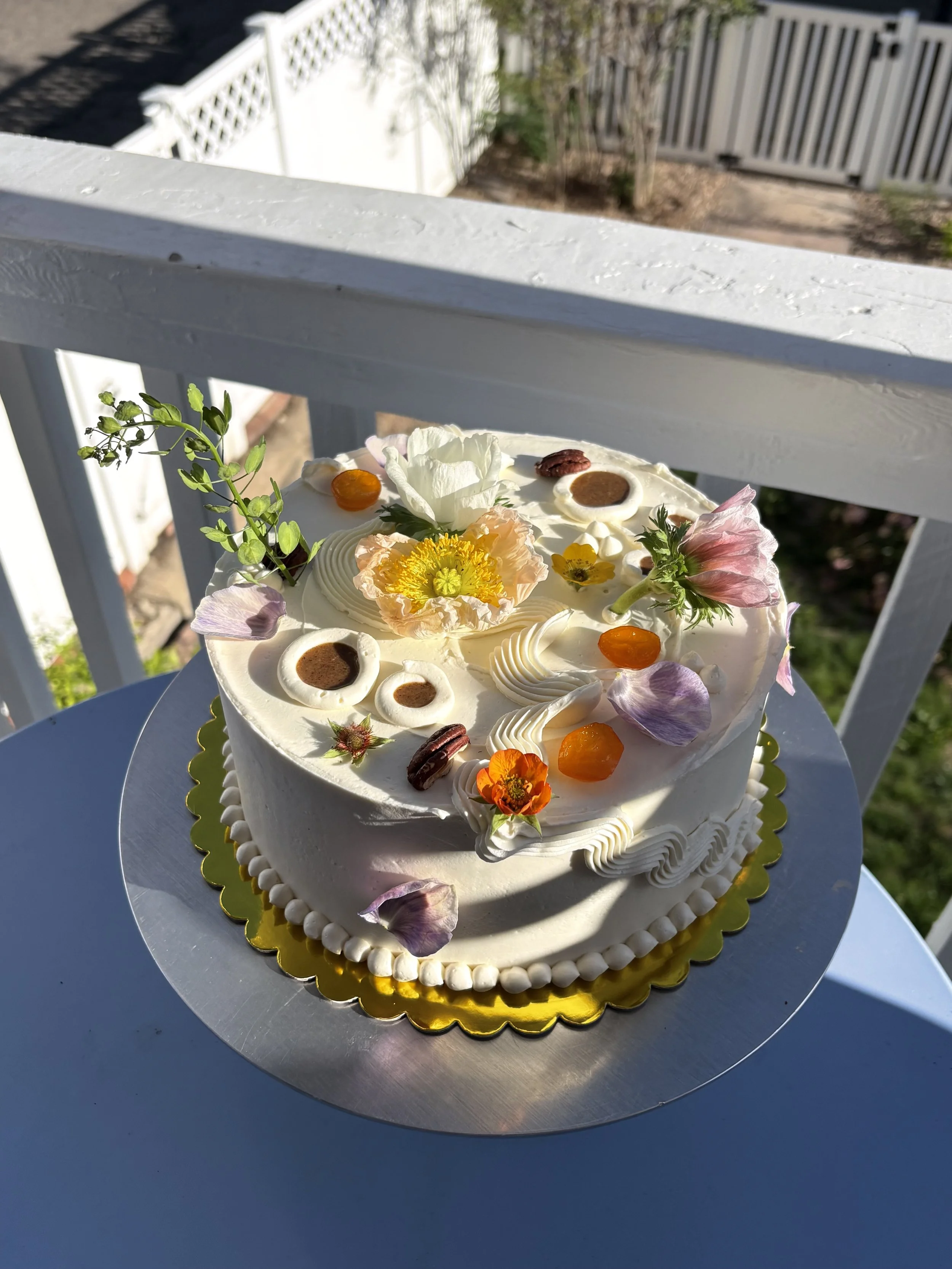 GF carrot-coconut-pineapple cake / pineapple jam / toasted pecan whipped cream / pecan praline / cream cheese swiss meringue buttercream