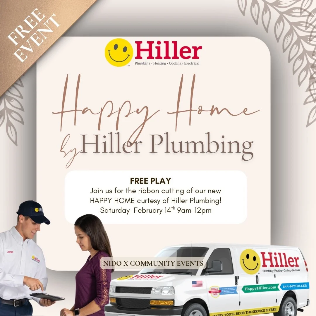 Join us Saturday for a free play morning courtesy of Hiller Plumbing! We will have our ribbon cutting for their new play house at 9:15 and enjoy free play from 9-10:30 or 10:30-12:00 

Come get your littles wiggles out before enjoying a nice relaxing
