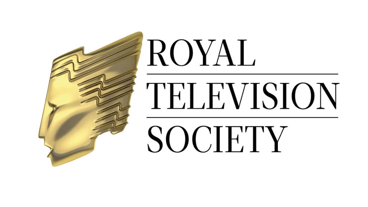 Logo of the Royal Television Society featuring a stylized golden face and the society's name in black text.