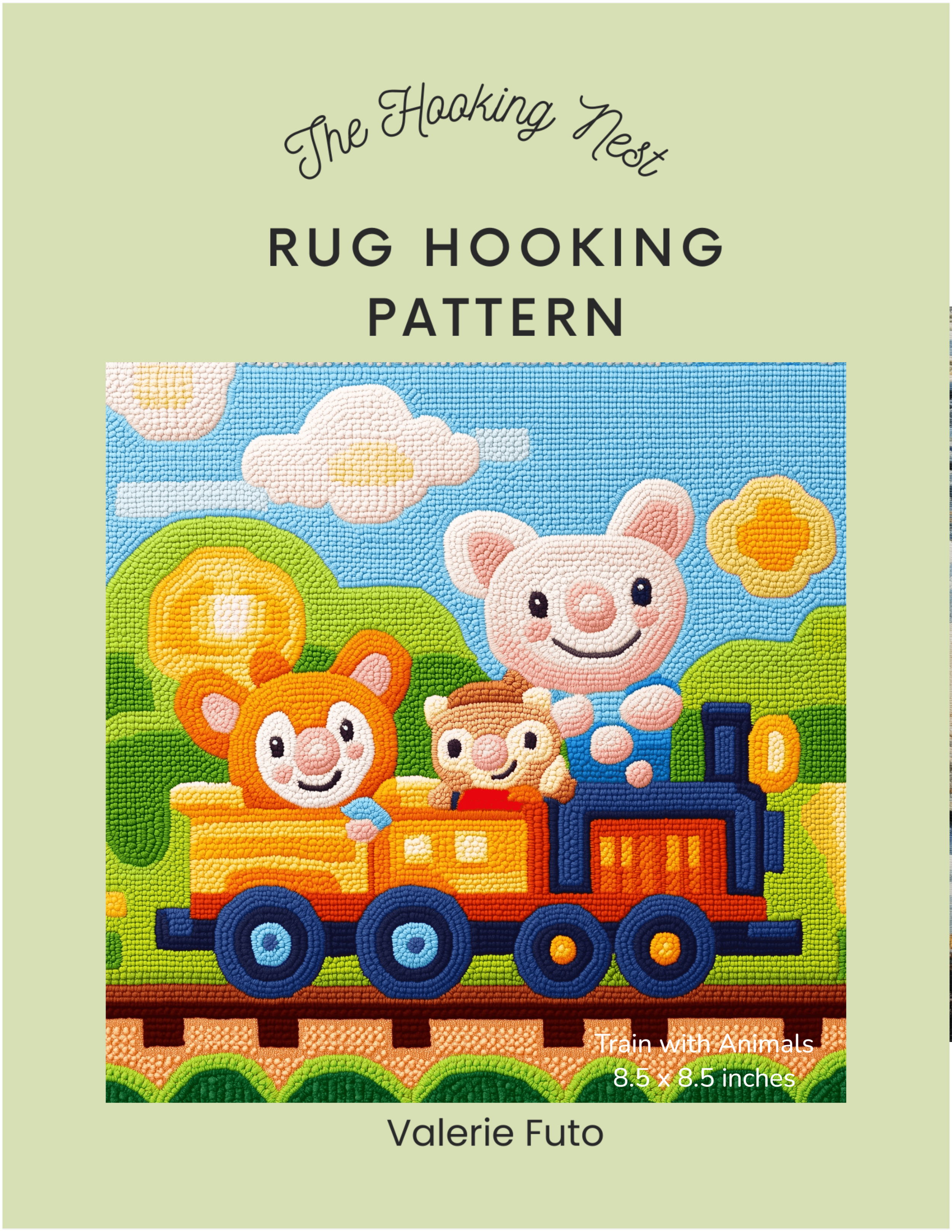 train_with_animal_passengers_rug_hooking_pattern.png