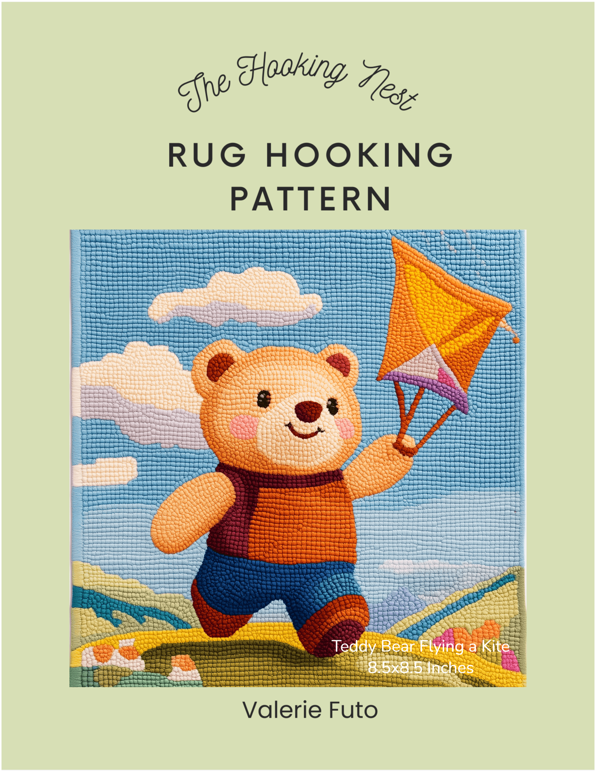 teddy_bear_flying_a_kite_rug_hooking_pattern.png