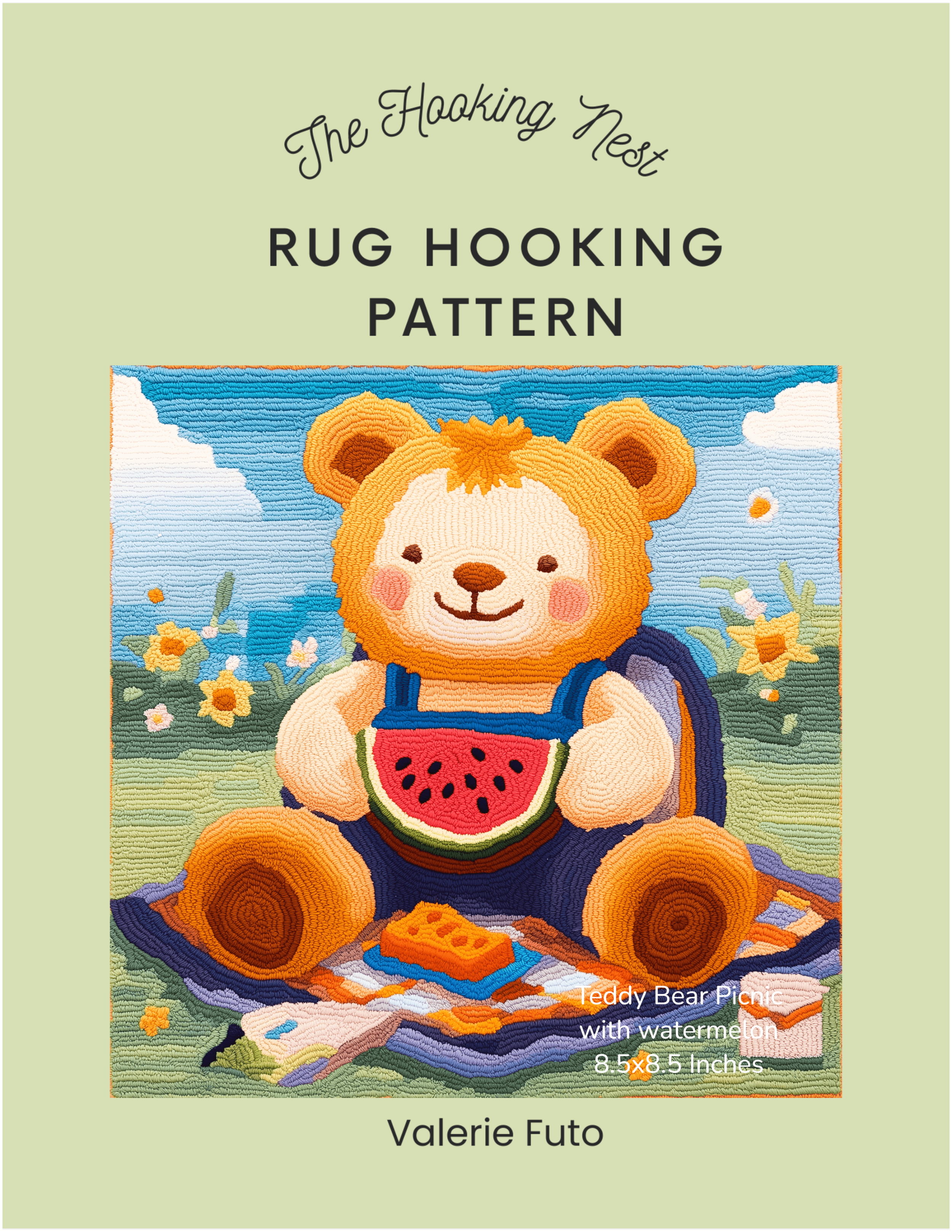 teddy_bear_picnic_with_watermelon_rug_hooking_pattern_.png
