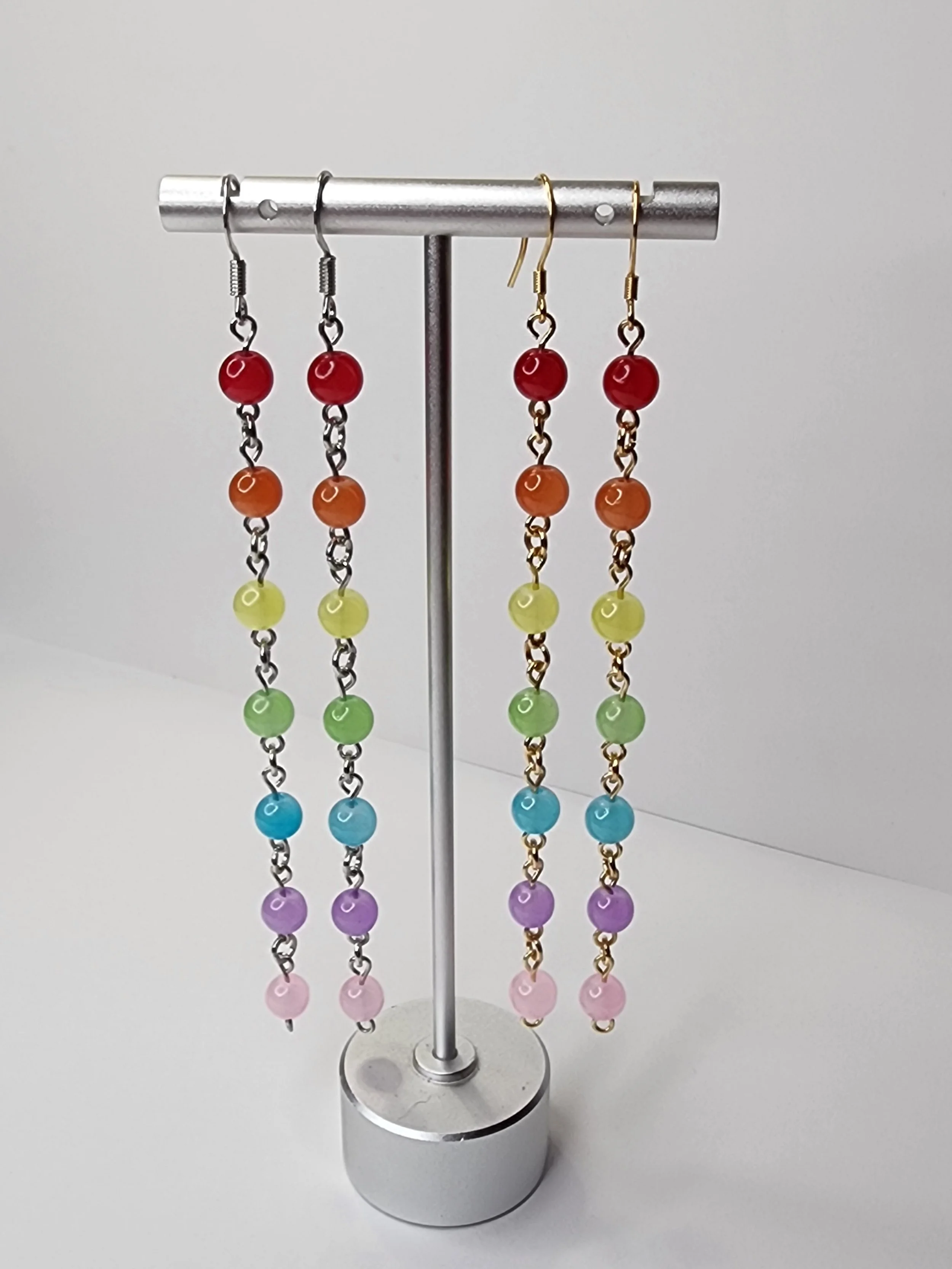 Rainbow Glass Beaded Earrings, Gold or Silver
