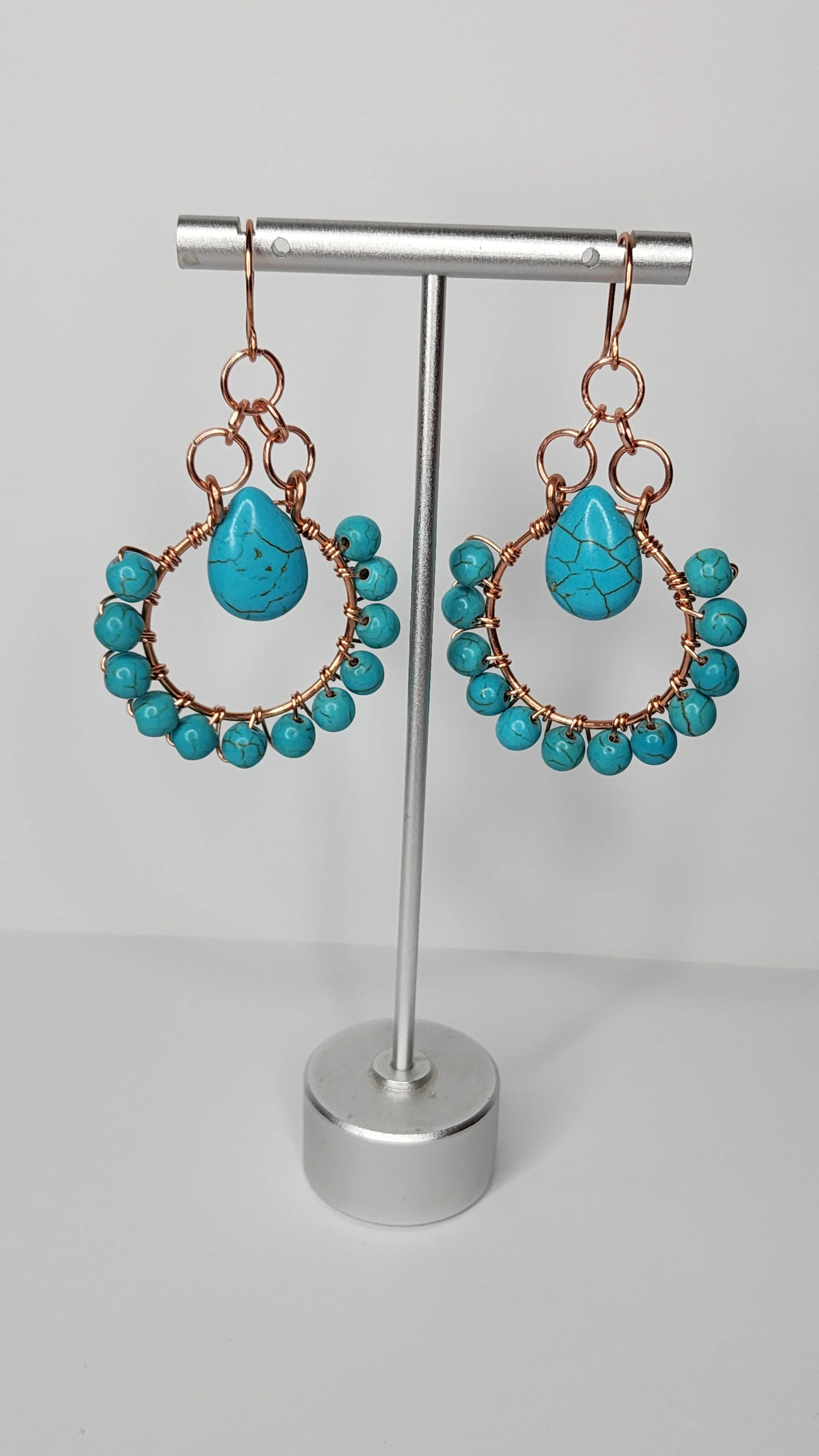 Copper Wirewrapped Howlite Beaded Earrings, Western Jewelry, Handmade, Boho, Unique