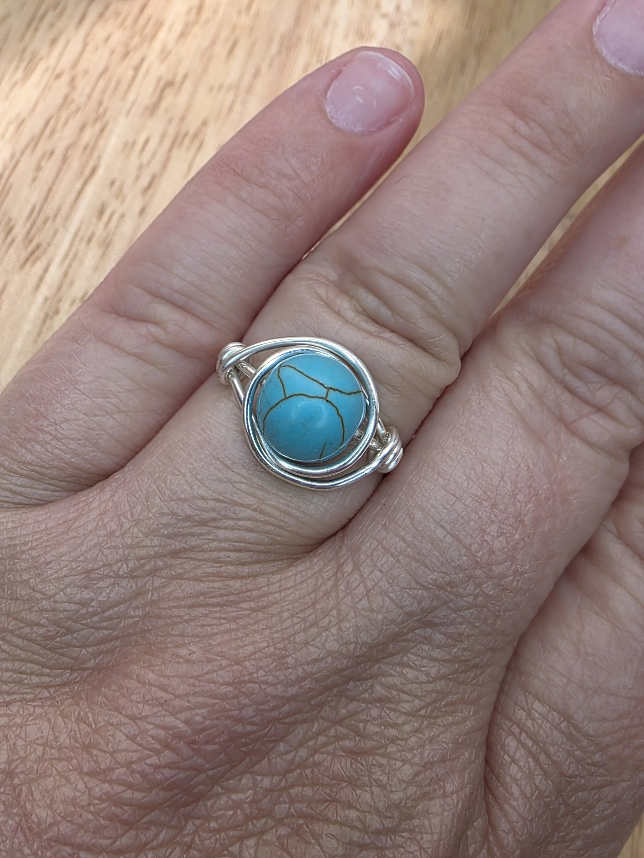 Wire Wrapped Howlite Ring, Any Size, Pick From Silver, Gold or Copper Wire