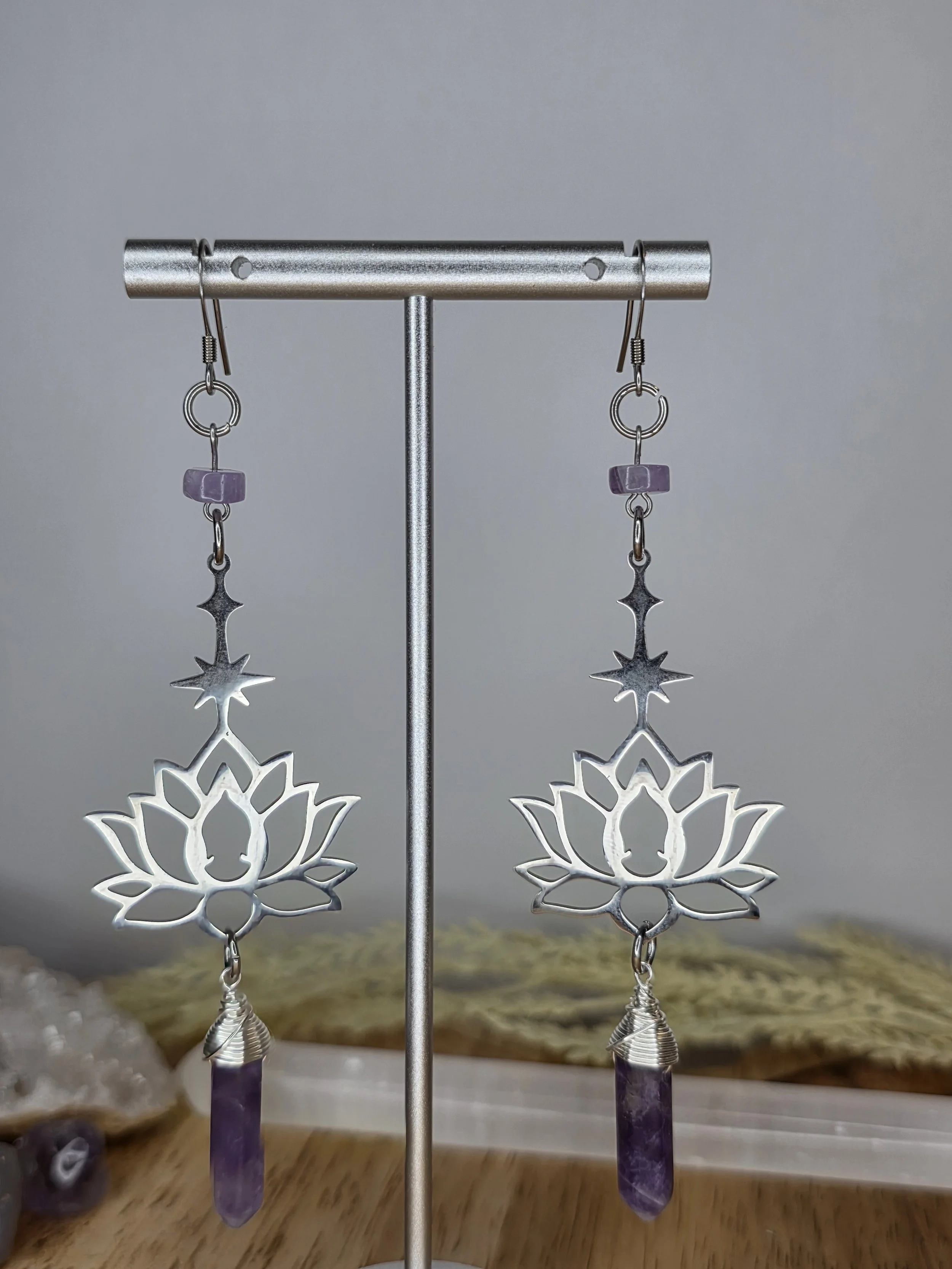 Amethyst Lotus Earrings
