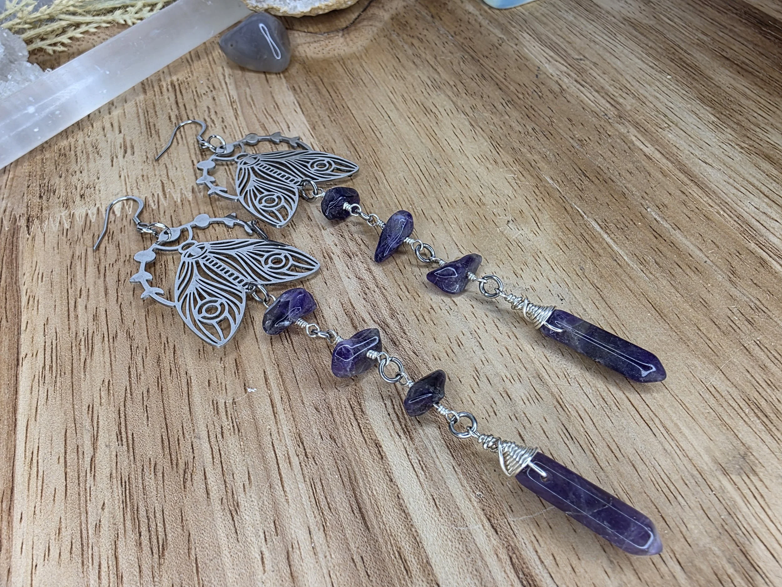 Amethyst Lunar Moth Earrings
