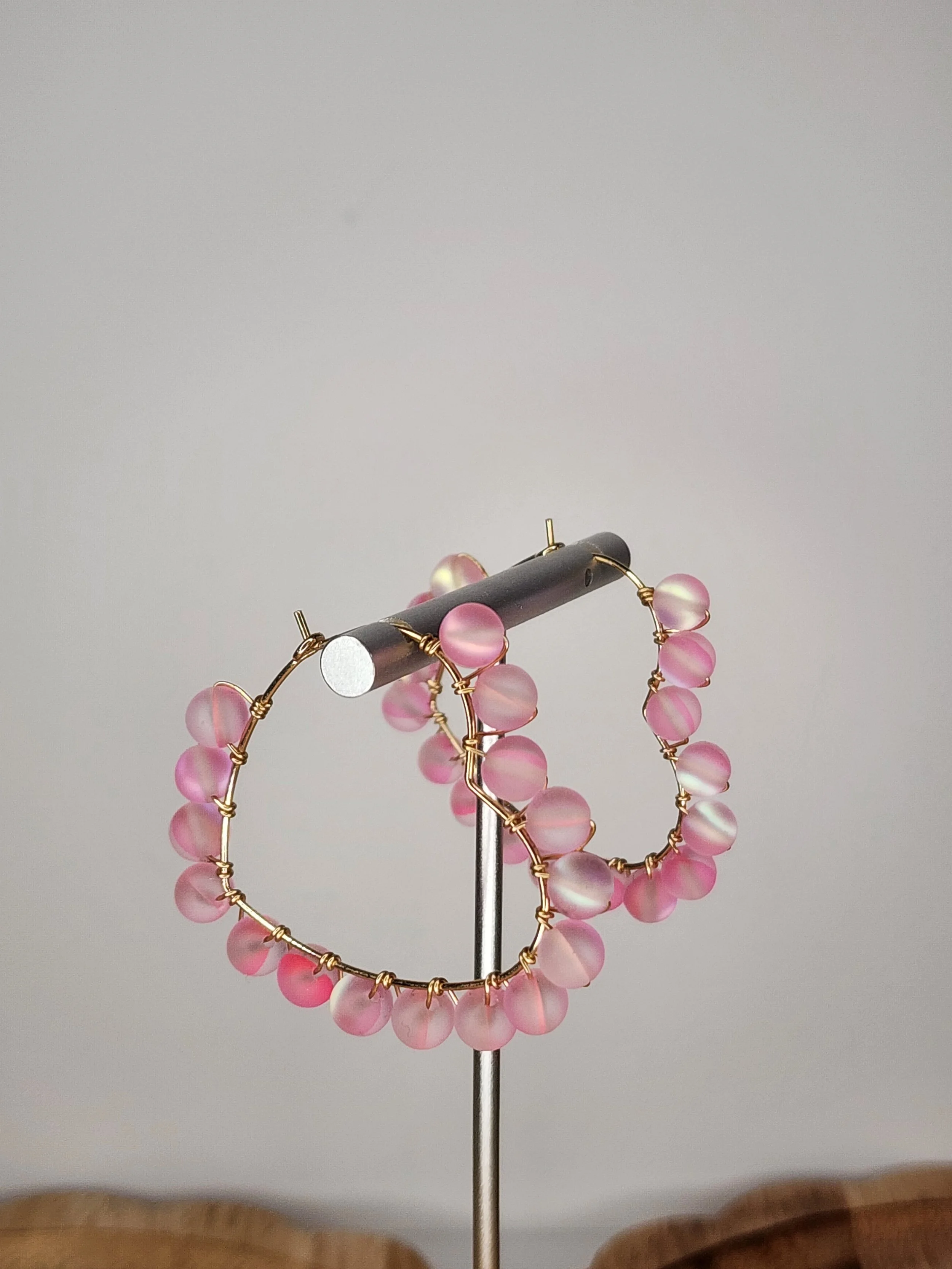 Wirewrapped Mermaid Glass Beaded Heart Hoop Earrings