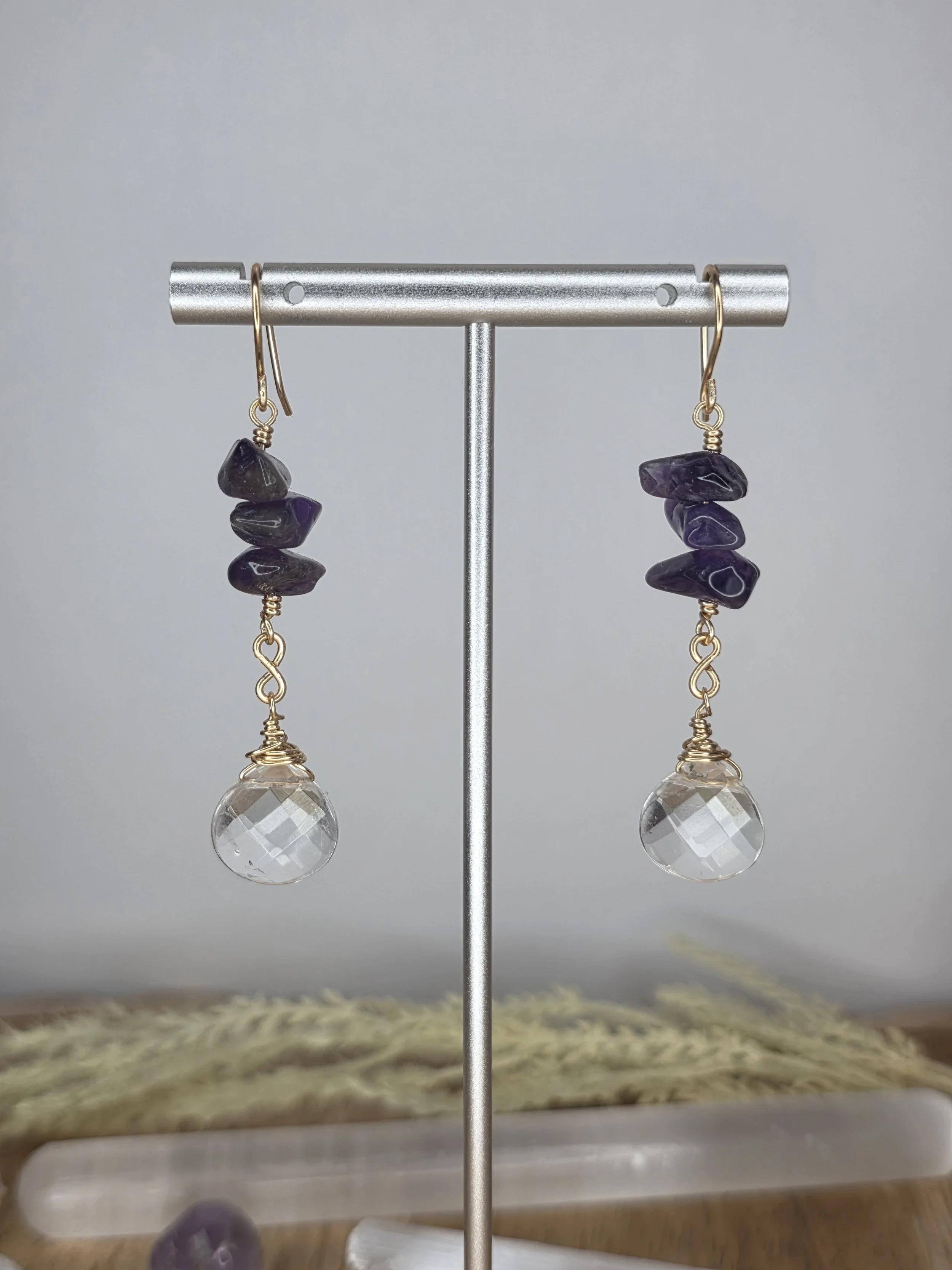Amethyst and Clear Quartz Drops Earrings
