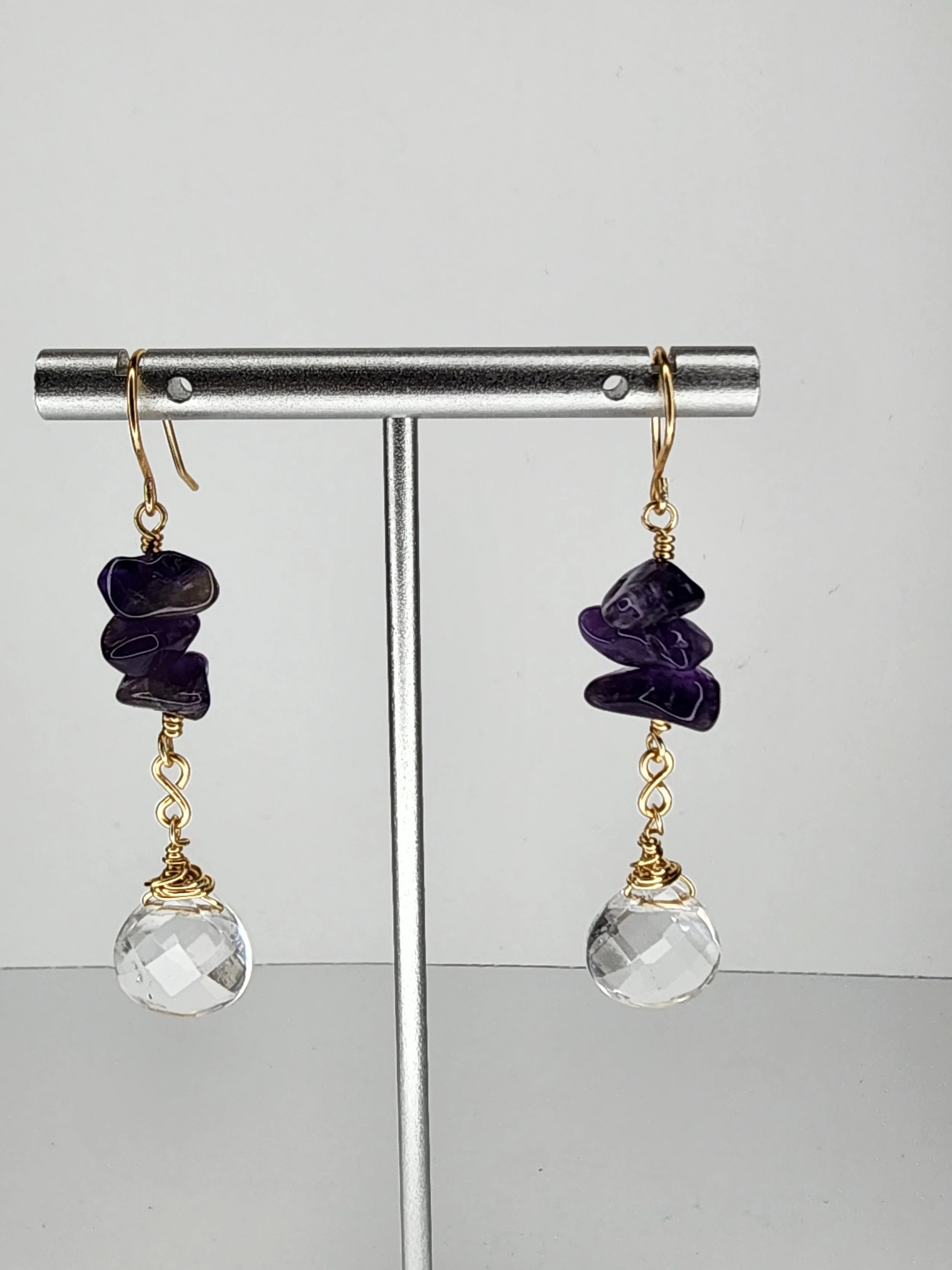 Amethyst and Clear Quartz Drops Earrings