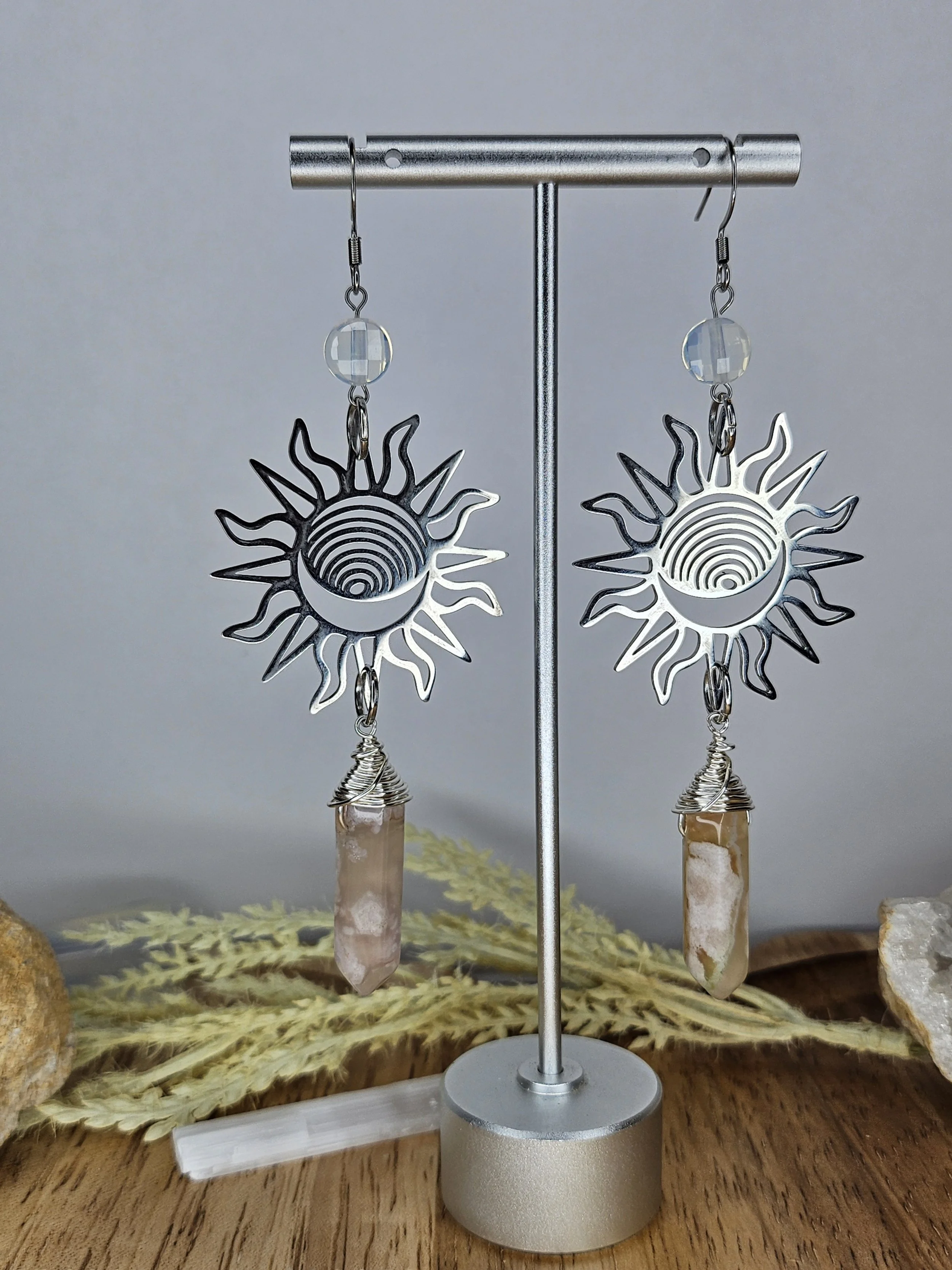 Sun and Moon Agate Earrings