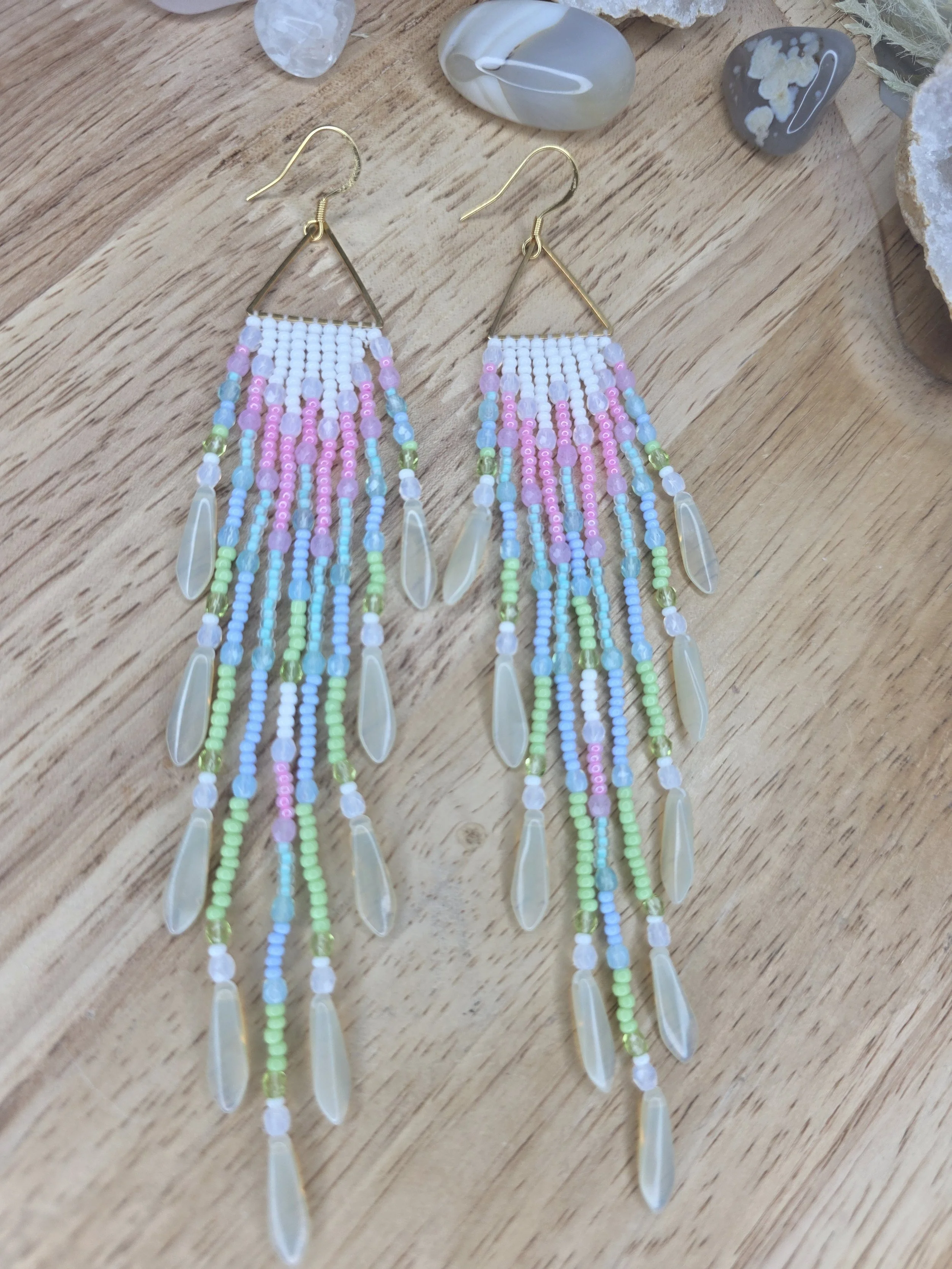 Pastel Fringe Beaded Earrings, Gold