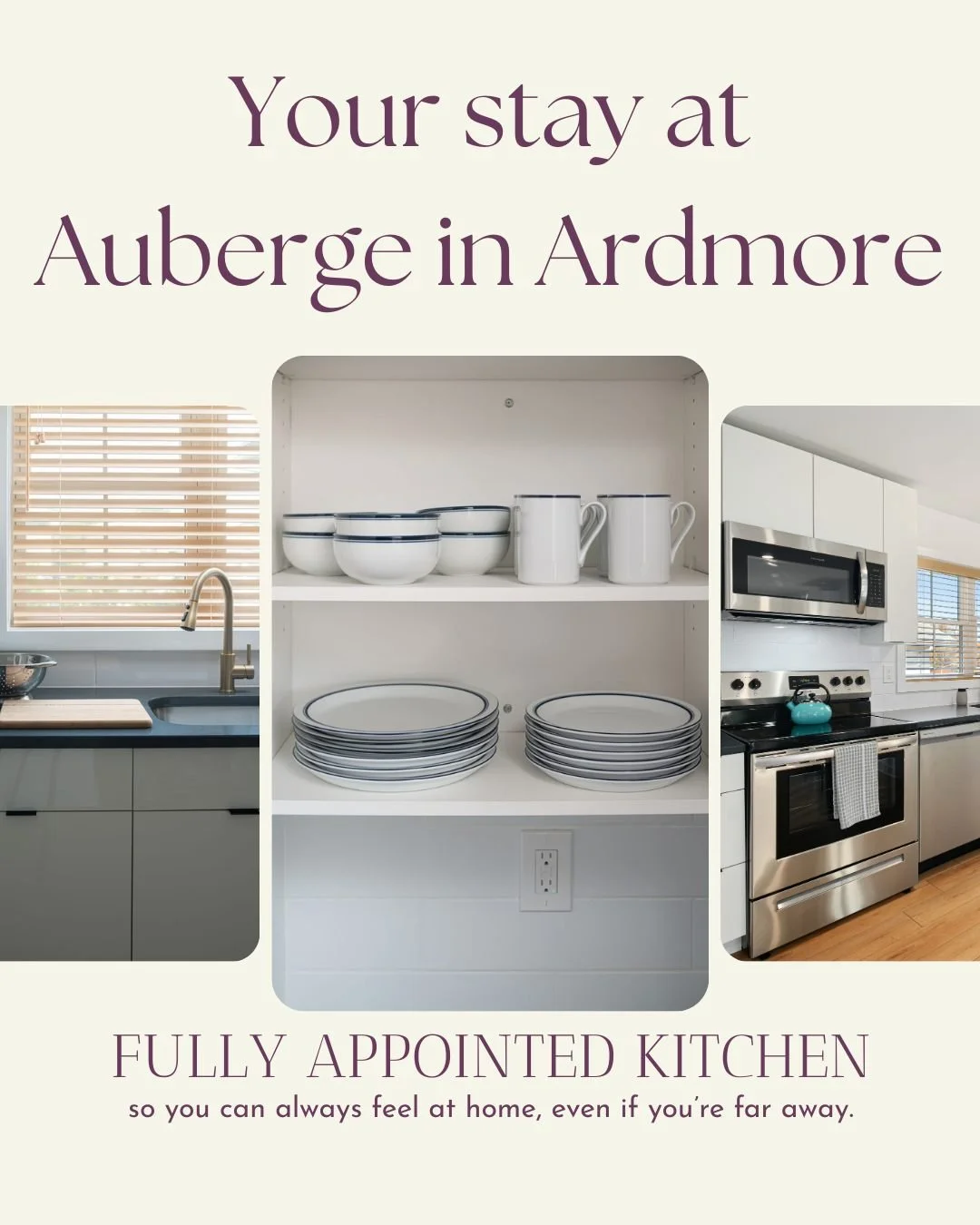 Cook like you&rsquo;re home. Every Auberge apartment has a full kitchen, perfect for fall meals, hosting family, or making yourself a nice home-cooked meal after work. 

#AubergeArdmore #ExtendedStay #ArdmoreLiving #HomeAwayFromHome