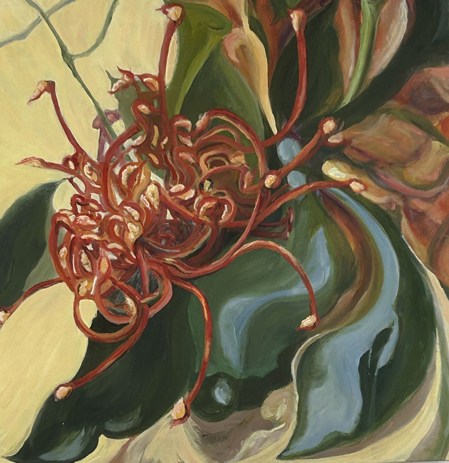Abstracted painting of Firewheel Tree Blossom
