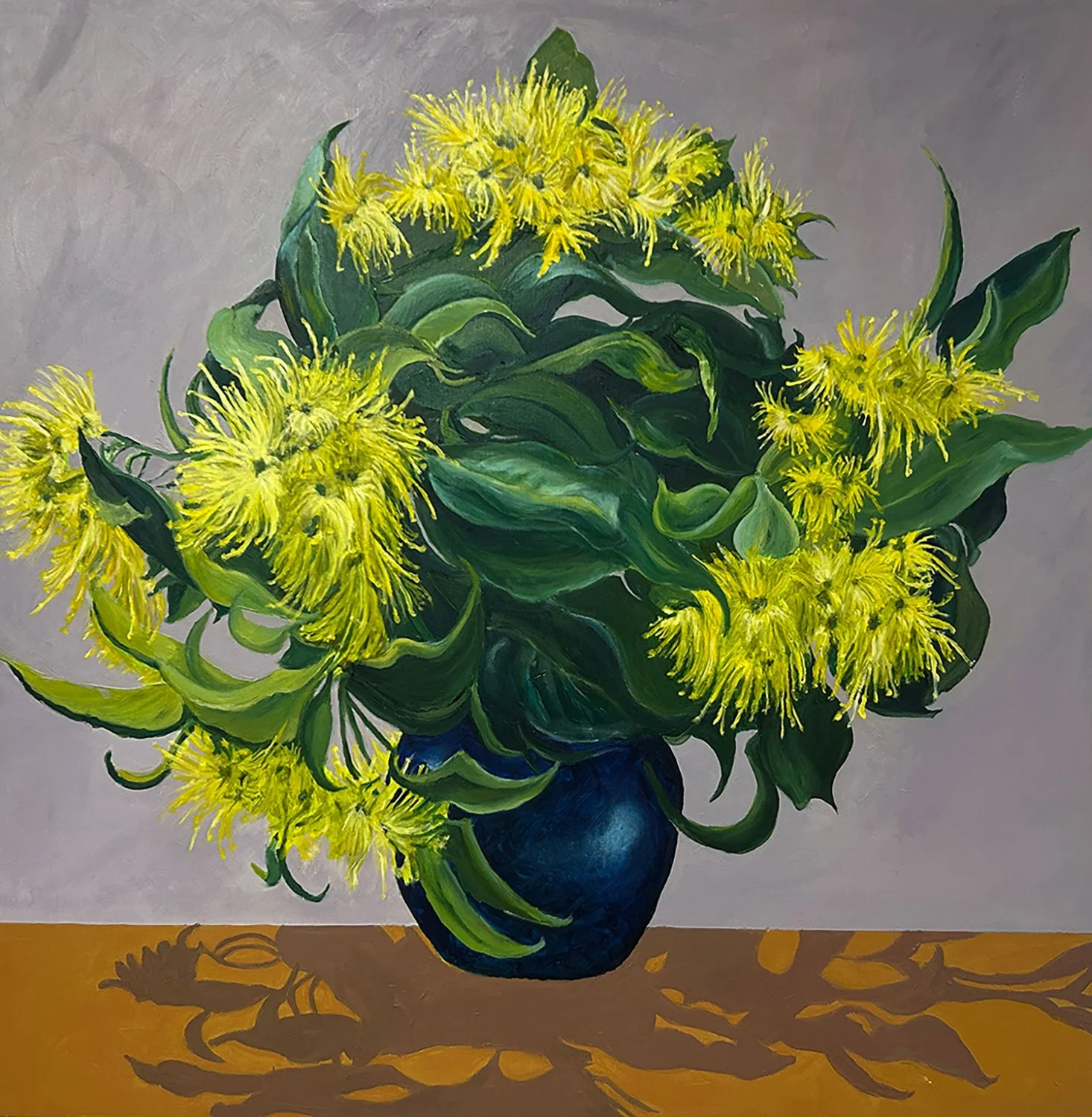 Stylised expressionist oil painting of Golden Penda blossom
