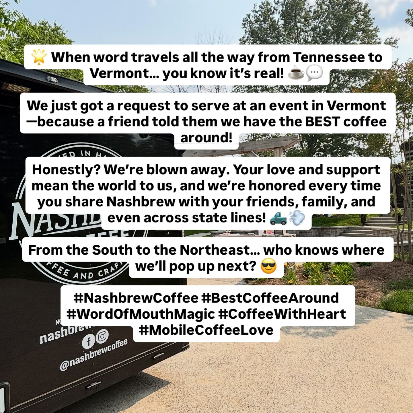 π When word travels all the way from Tennessee to Vermont… you know it’s real! βπ¬
We just got a request to serve at an event in Vermont—because a friend told them we have the BEST coffee around!
Honestly? We’re blown away