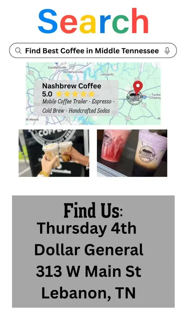 βοΈ Start your day the right way — with a fresh cup of Nashbrew Coffee!
We’re set up at Dollar General (313 W Main St, Lebanon) this morning. Swing by, grab your favorite drink, and let’s make it a good one.
π Easy stop, quick pick