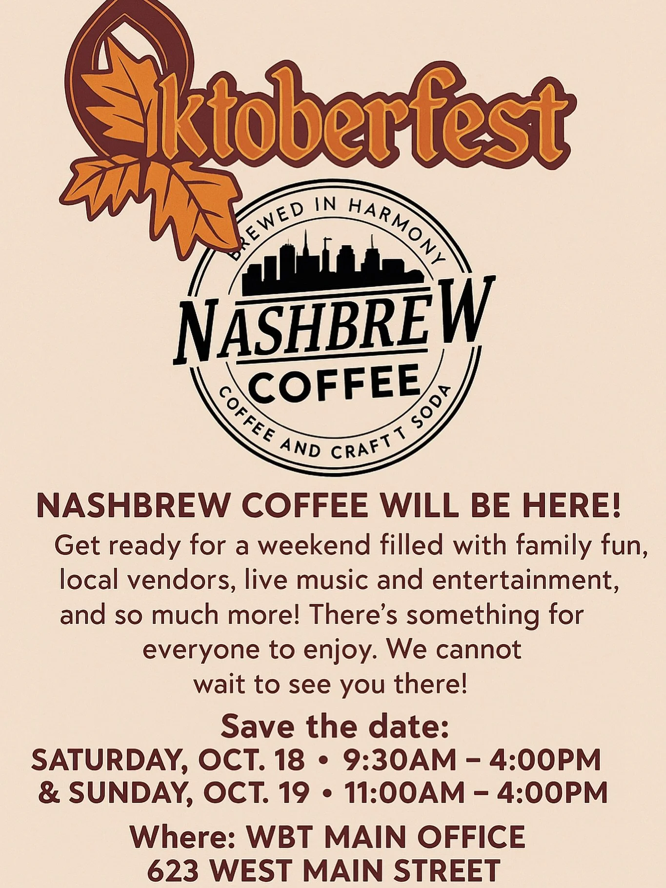 🍂🎃 It&rsquo;s Oktoberfest time, folks! 🎉

Get your lederhosen ready and your caffeine levels up because Nashbrew Coffee will be serving up the good stuff all weekend long at Lebanon&rsquo;s Oktoberfest!

Expect family fun, local vendors, live musi