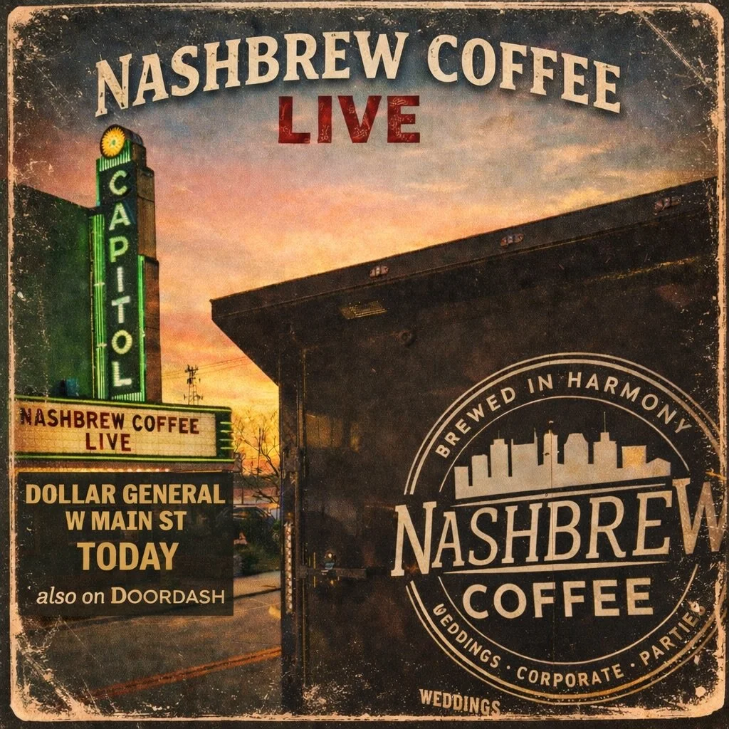 Morning glow, neon buzzing, espresso running like a good bassline. We&rsquo;re set up at Dollar General on W Main Lebanon, Tn today. Swing by for your favorite track in a cup, or hit DoorDash if the couch has you in a headlock. Either way, we&rsquo;v