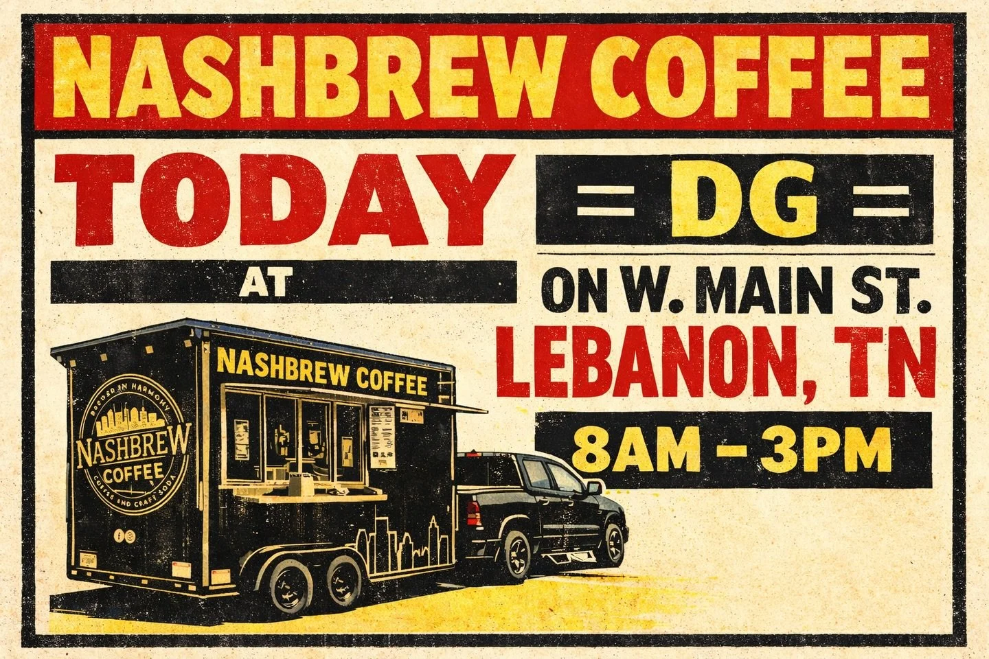 Nashbrew Coffee is posted up at the DG on W. Main in Lebanon, 8am&ndash;3pm.
Windows open, grinders humming, and the first shots are already hitting just right ☕️

Pull in, grab your usual&hellip; or don&rsquo;t. Some of the best decisions start with