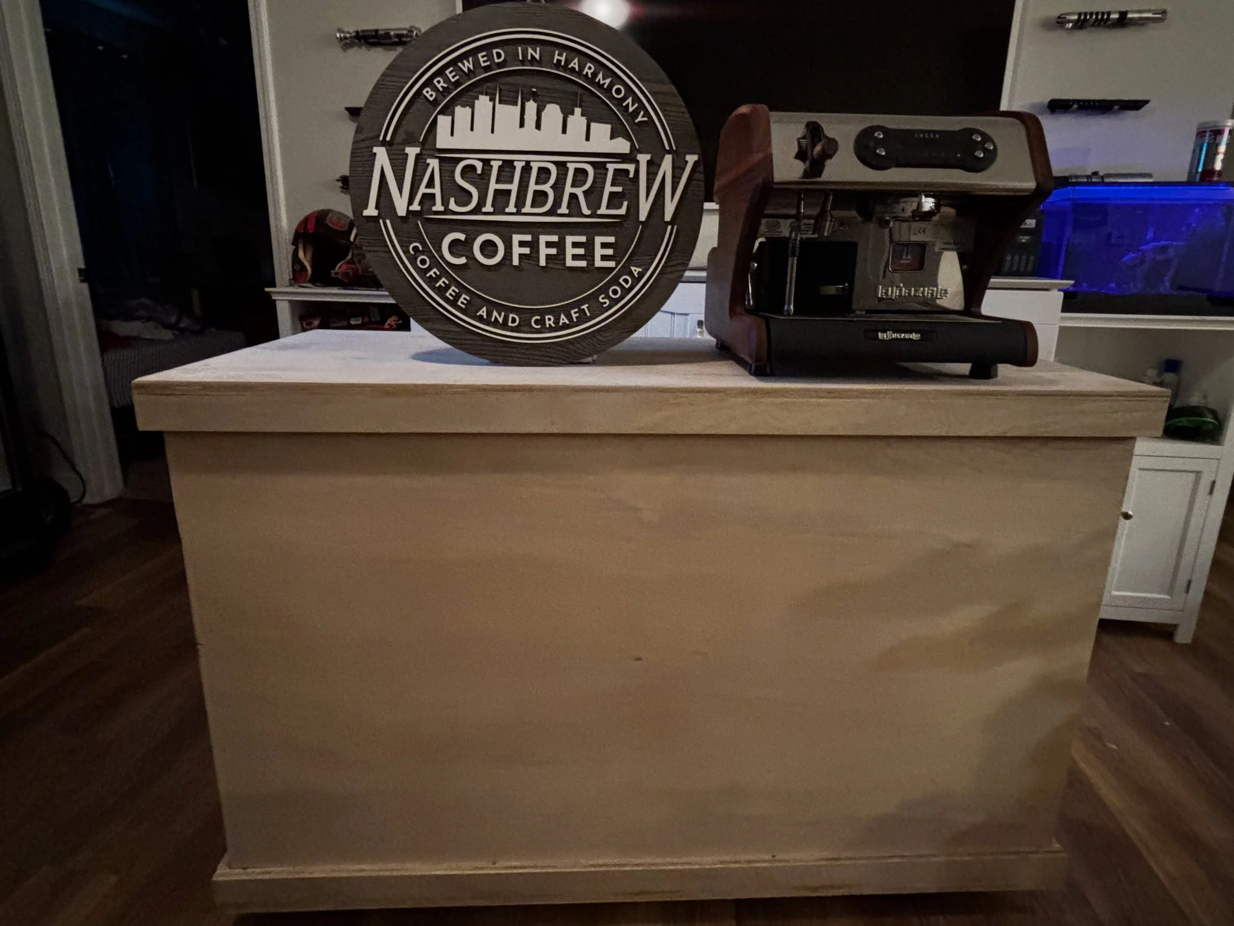 New bar setup! ☕️🎸

Our coffee cart is nearly ready and we just brought home our Lucca A53 espresso machine. Still gotta throw some paint and stain on on the coffee cart, but it&rsquo;s already starting to feel like Nashbrew.

And that new sign for 