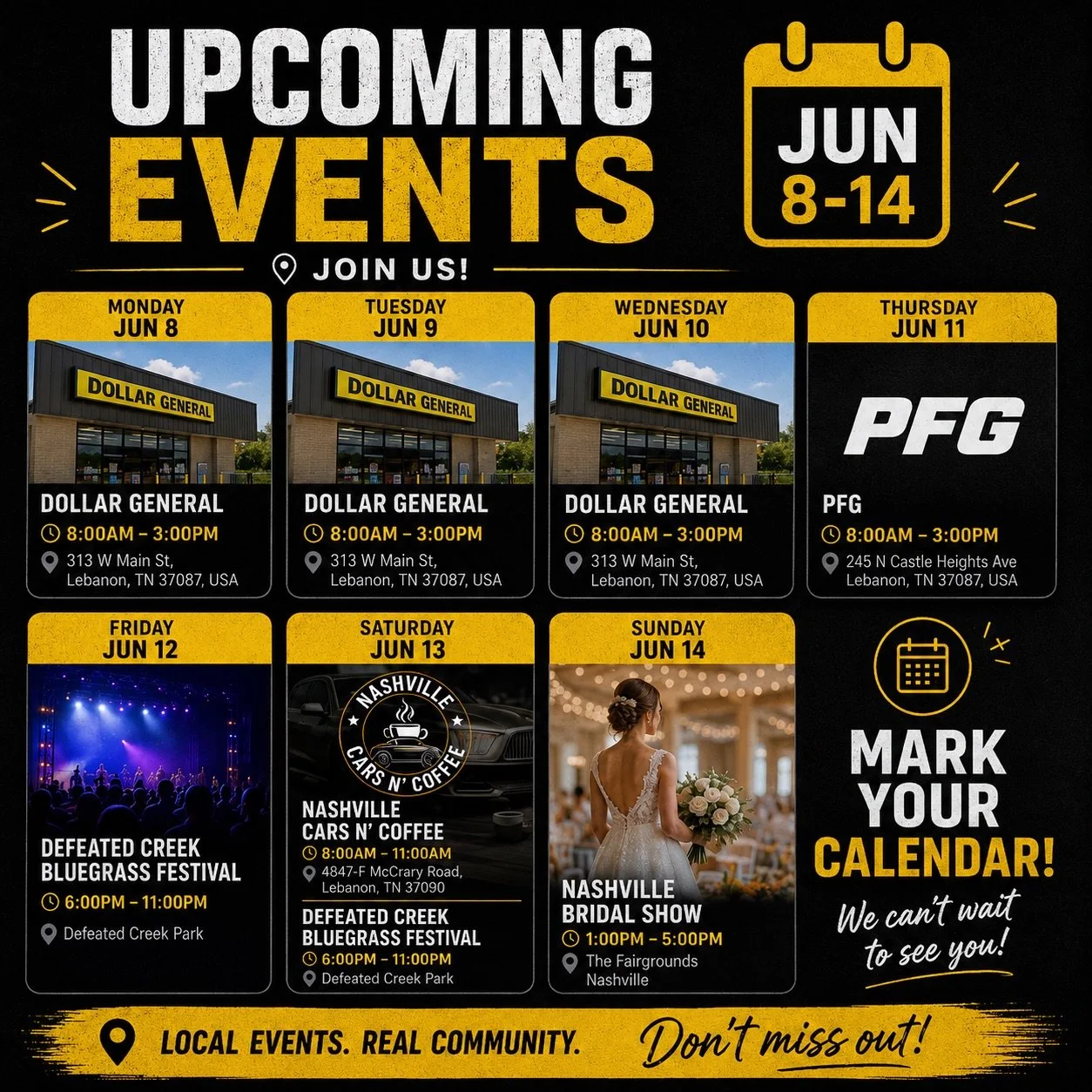 Looks like we&rsquo;ve got ourselves a full dance card this week. ☕🎶

Catch Nashbrew Coffee at these stops:

📍 Mon-Wed | Dollar General
313 W Main St, Lebanon
⏰ 8am-3pm

📍 Thursday | PFG
245 N Castle Heights Ave, Lebanon
⏰ 8am-3pm

🎻 Friday Night