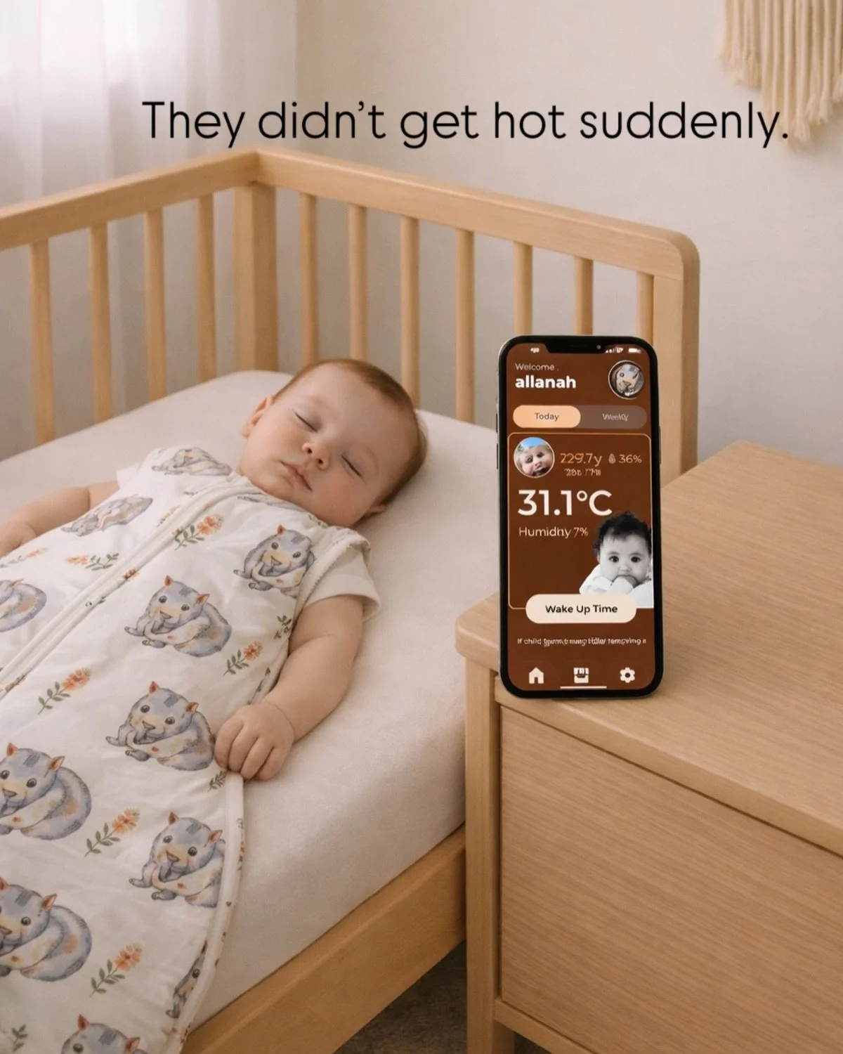 It crept up quietly 🌡️ 

Summer time naps don&rsquo;t stay the same temperature.
What feels fine when you put them down can change quickly as the day warms up.

Stay ahead of the heat 🌞 
Sleep smarter this summer 🍃