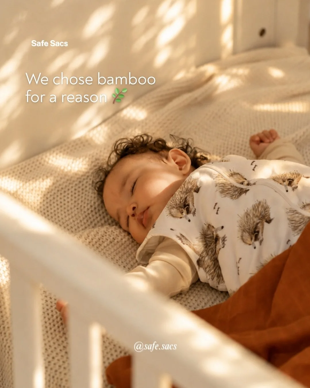 We chose bamboo for a reason 🌿

At Safe Sacs, we wanted a fabric that cared for your baby &mdash; and the future they&rsquo;re growing up in.

That&rsquo;s why Safe Sacs are made with bamboo fabric.

✔ Naturally breathable
✔ Soft on delicate skin
✔ 