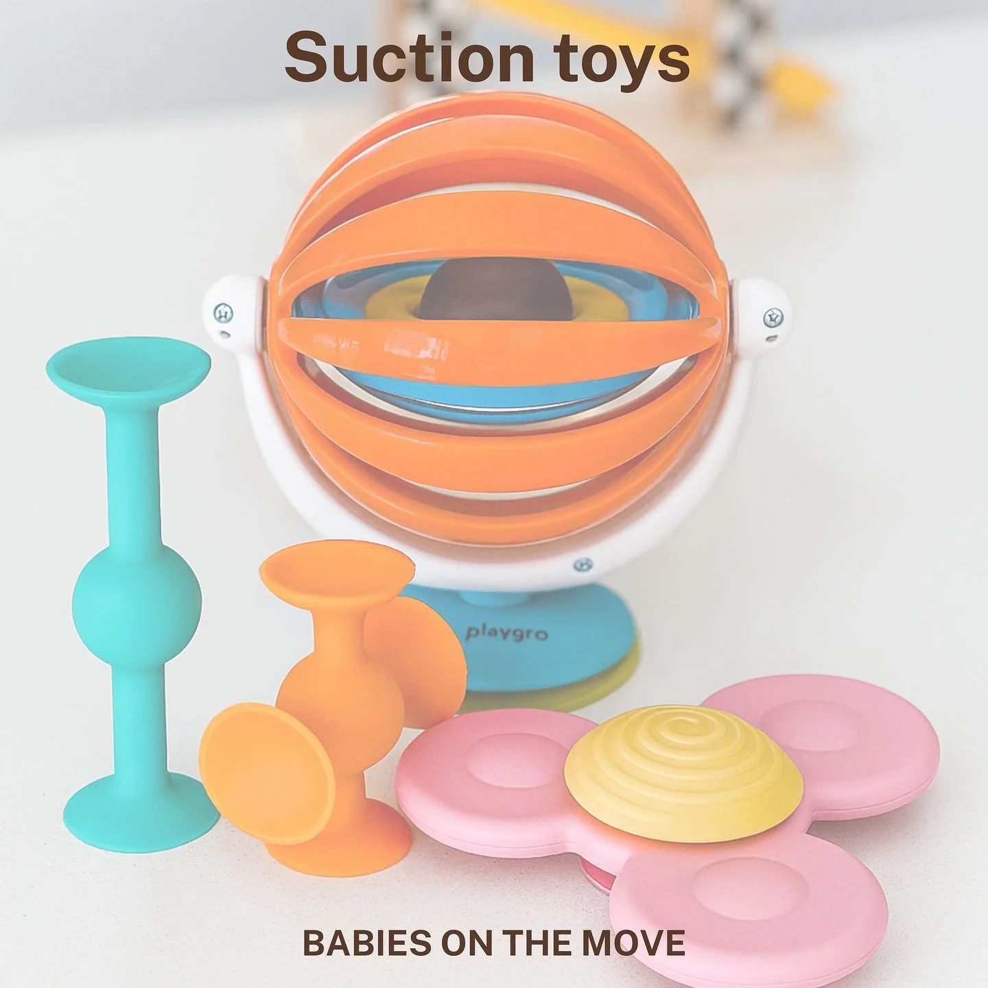 Fun ways to encourage your baby to cruise and squat &mdash; helping them get moving and one step closer to walking! 

All available at Kmart: 
Baby Einstein Sticky Spinner
15 Piece Suction Construction Toy
2 Piece Twisters - Assorted