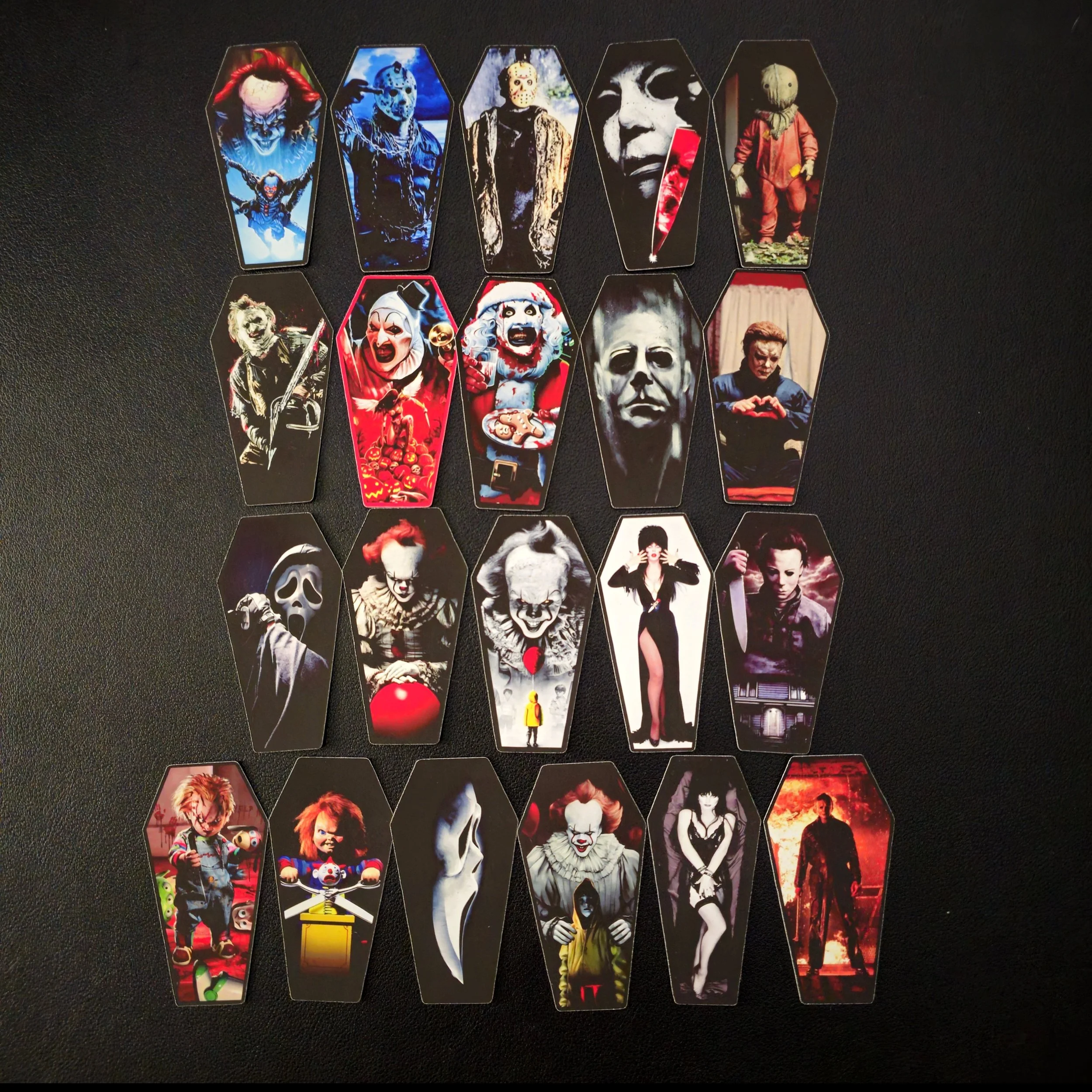 Horror Movie Inspired Coffin Vinyl Stickers | Myers, Ghostface, Jason & Leatherface Style Vinyl Decals | Waterproof Die-Cut Stickers