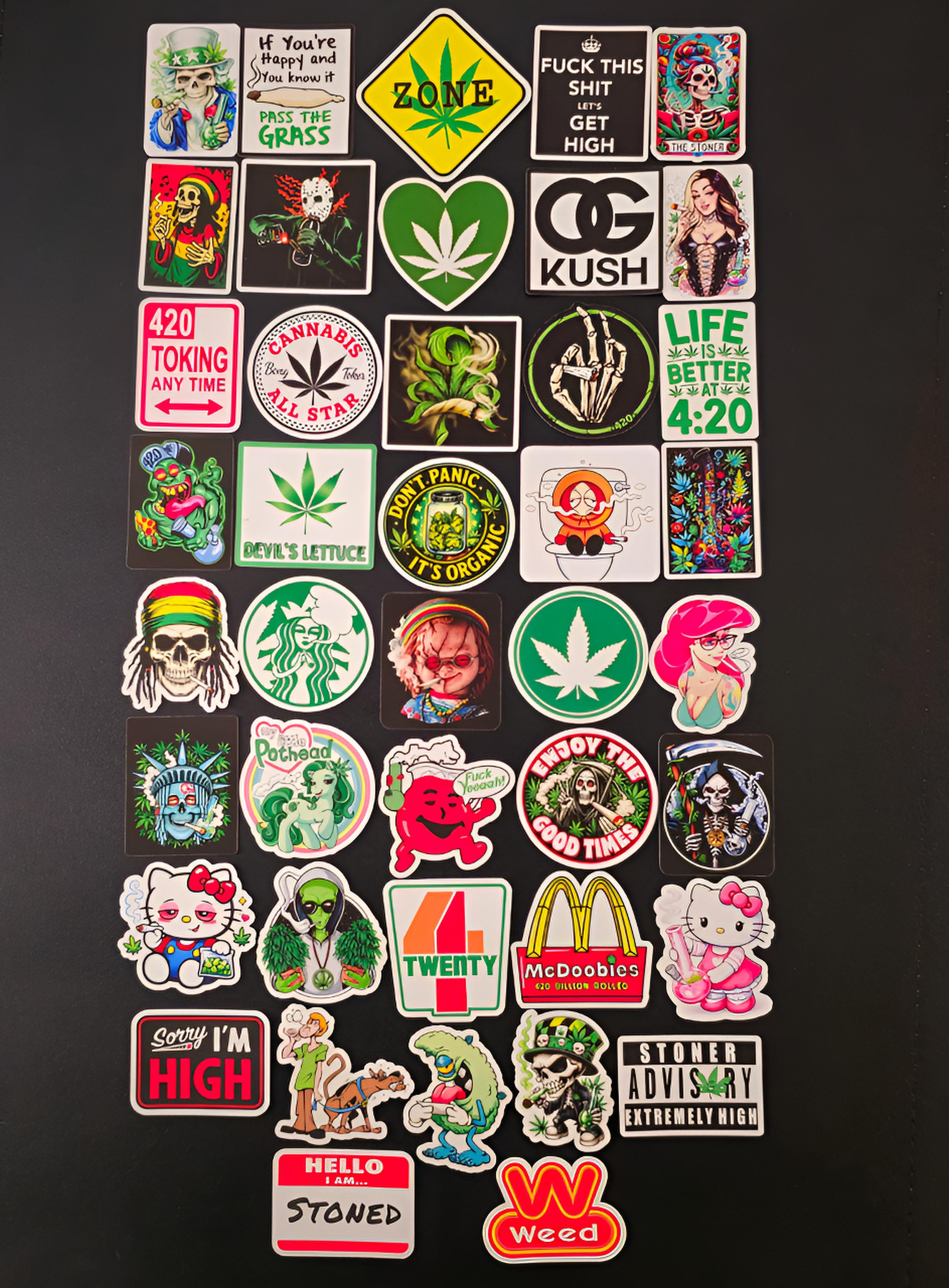 Stoner 420 Cannabis Stickers Marijuana Weed Leaf Bong Pot Funny Sativa Vinyl Decals