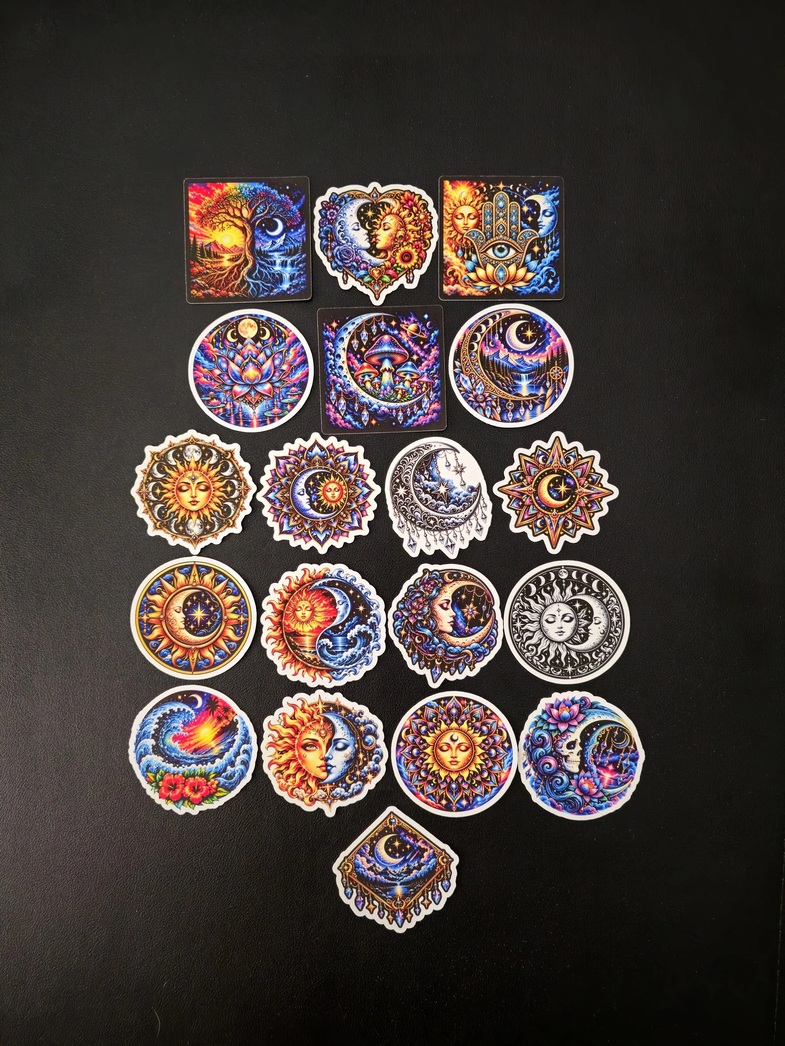 Celestial Sun & Moon Vinyl Stickers – Boho Cosmic Mandala Decals