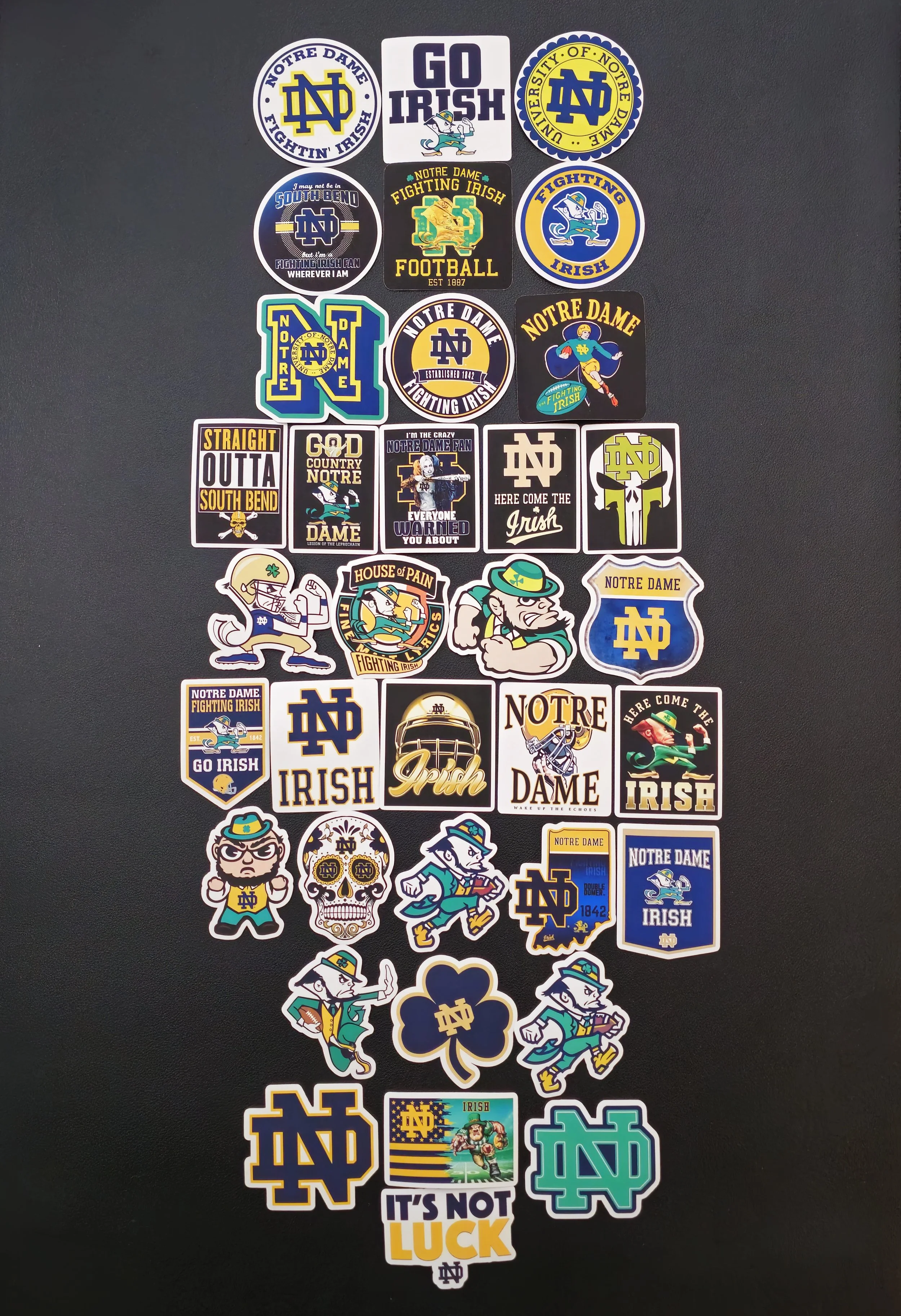 Notre Dame Fighting Irish Inspired Stickers – NCAA Football Leprechaun Vinyl Decals for Cars, Laptops & Water Bottles