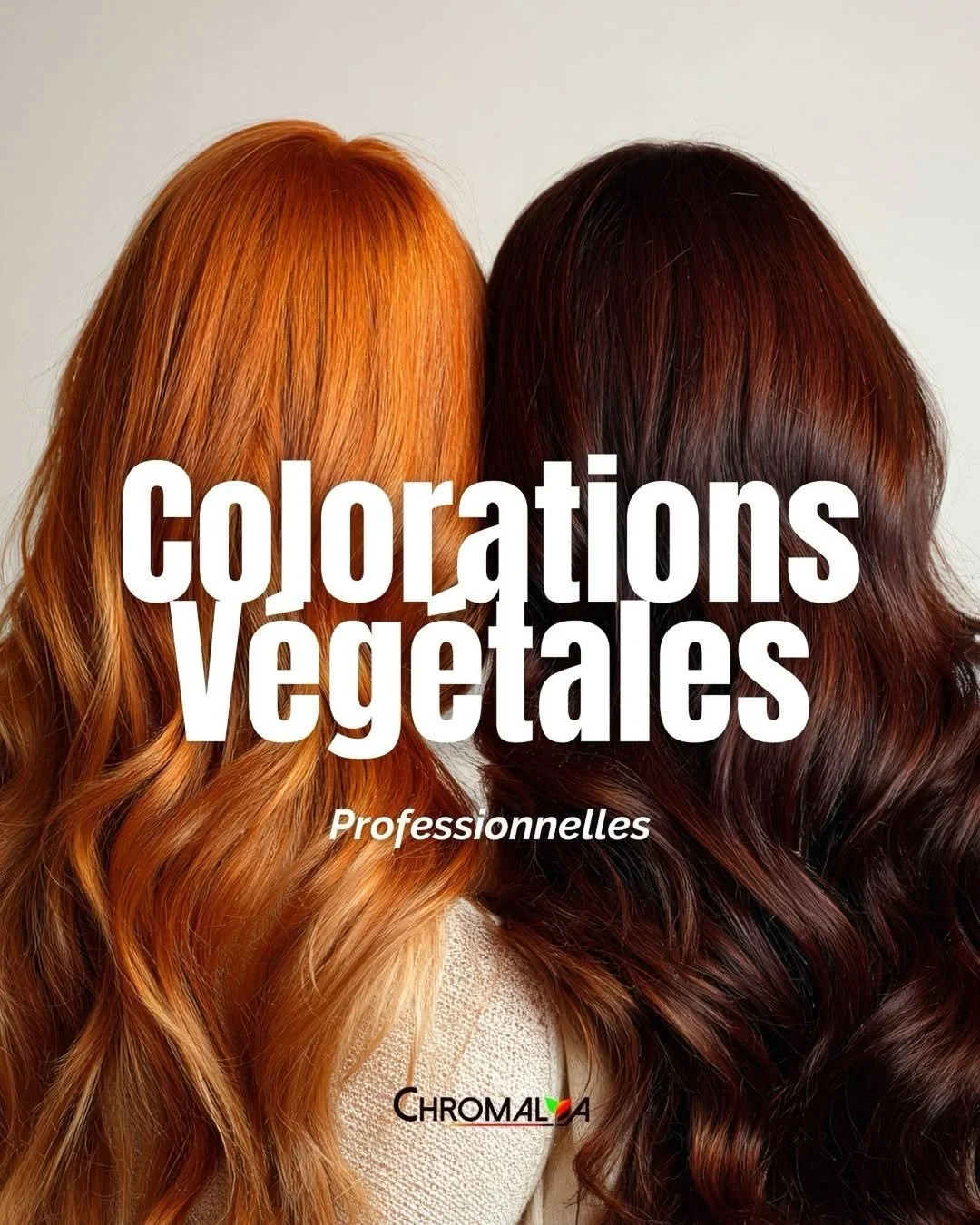 Coloration vegetale Chromalya nouveauté Deux femmes avec de longs cheveux colorés en rouge et marron foncé, vue de dos