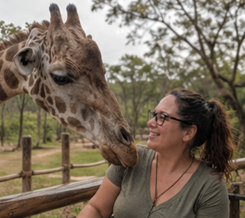 Woman with a giraffe