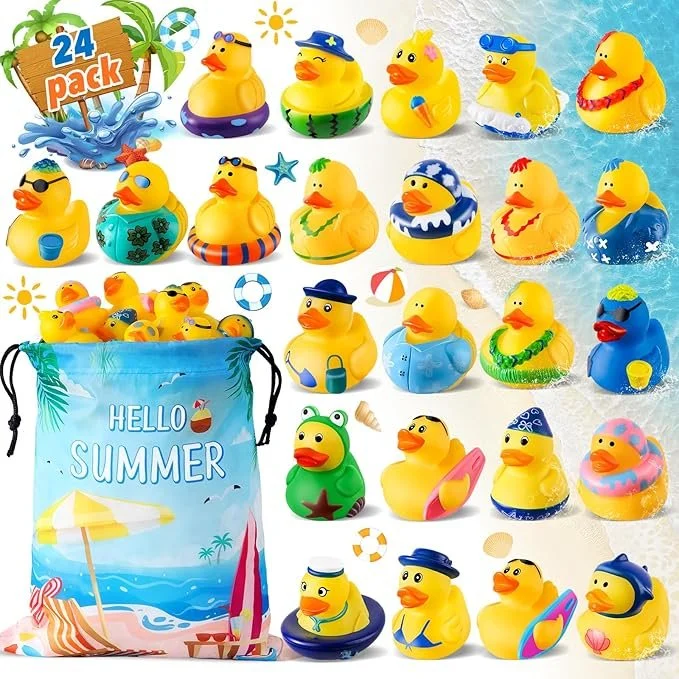 24 Pcs Summer Rubber Ducks with a Bag