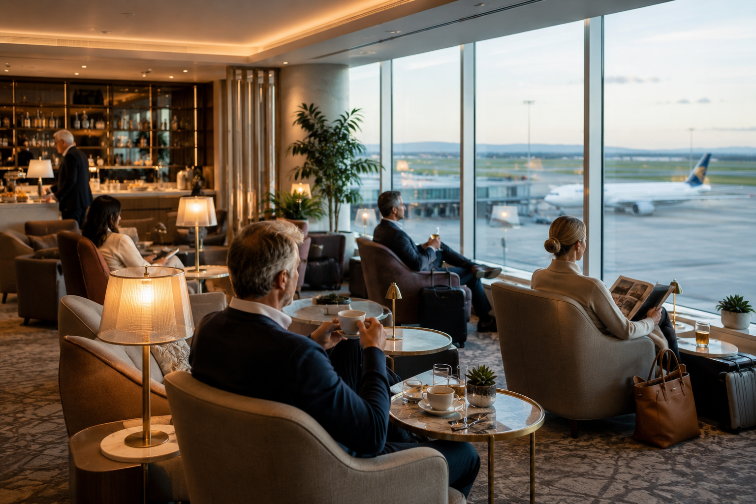 Premium airport lounge offering comfort, convenience, and a relaxing travel experience.