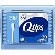 A box of Q-tips cotton swabs with 30 pairs of cotton tips inside