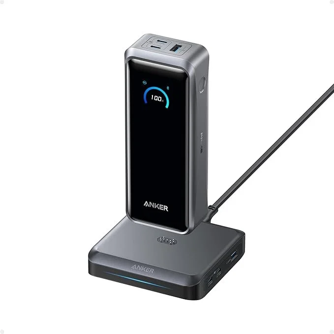 Anker Prime Power Bank and Charging Base, 26,250mAh 300W Max Portable Charger with Base for 6 Devices, Two-Way Charging, TSA-Approved, App Control, for MacBook, iPhone 17/16 Series, and More