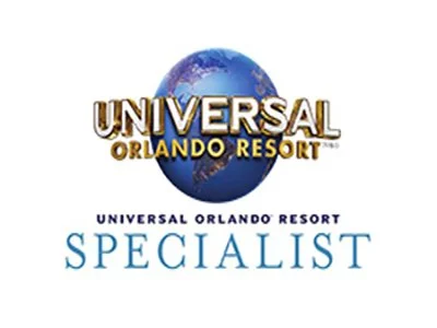 Logo of Universal Orlando Resort featuring a globe with the words 'Universal Orlando Resort' and 'Specialist'.
