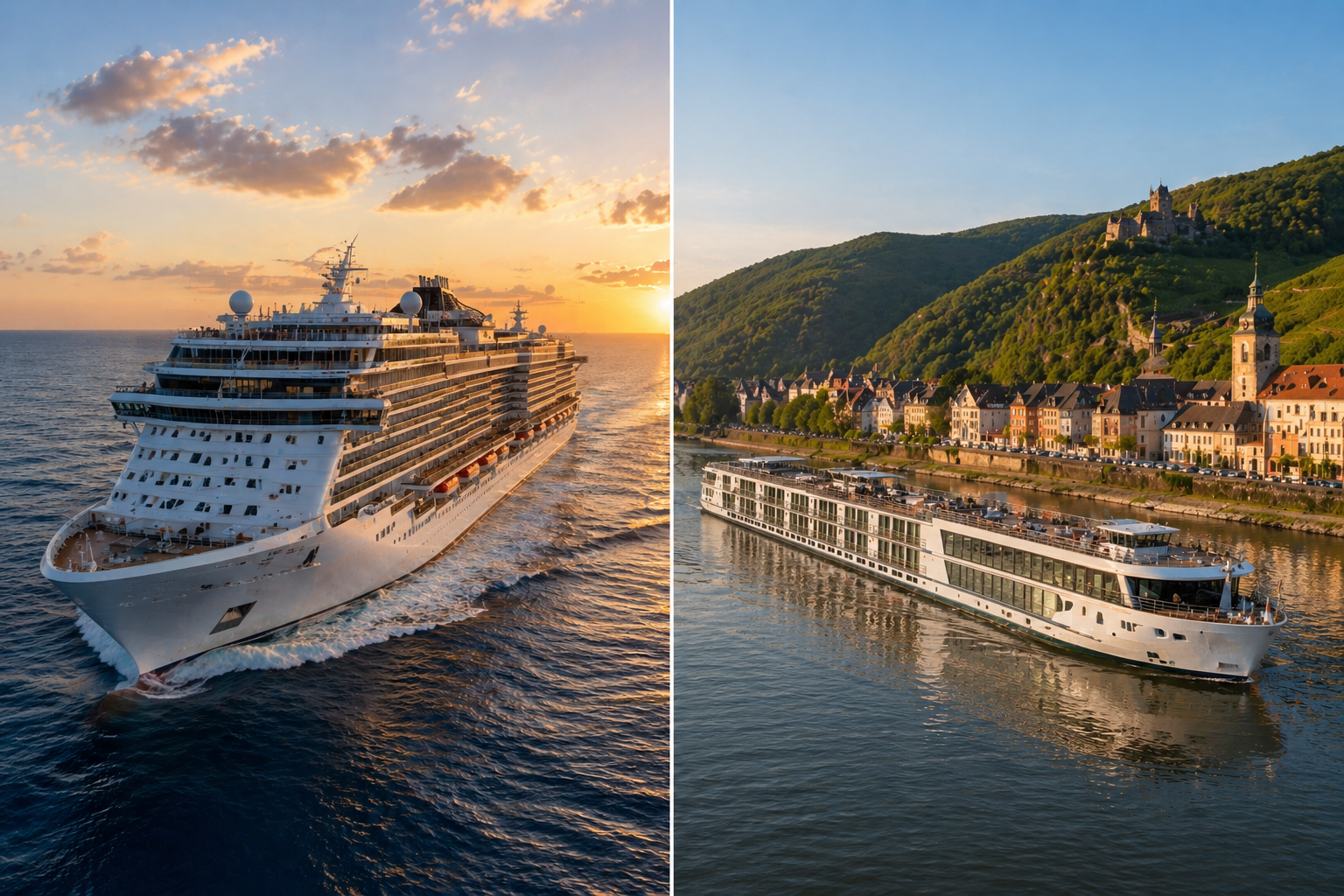 Image of an ocean and river cruise side-by-side