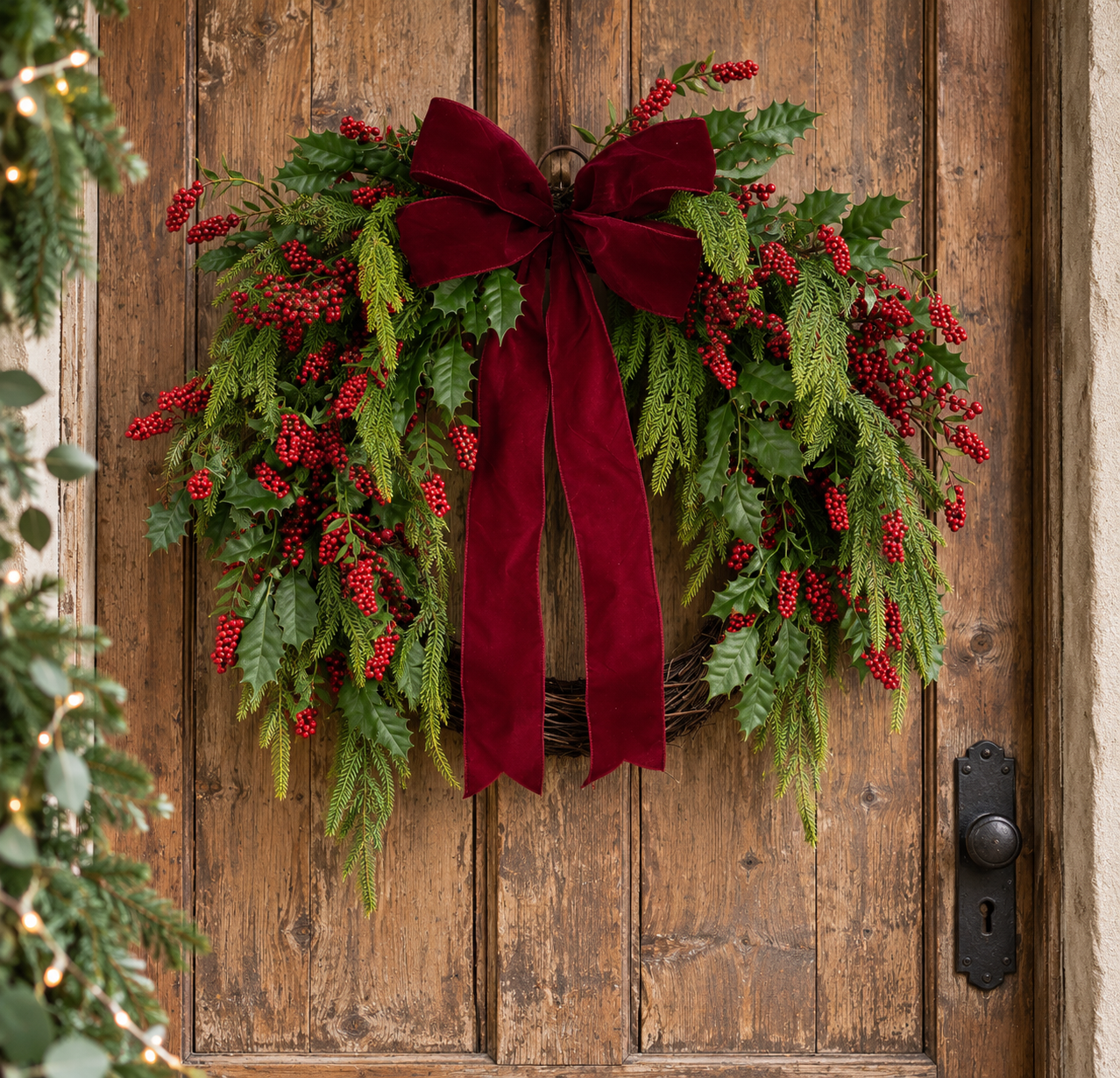 Berry wreath with red velvet bow.png