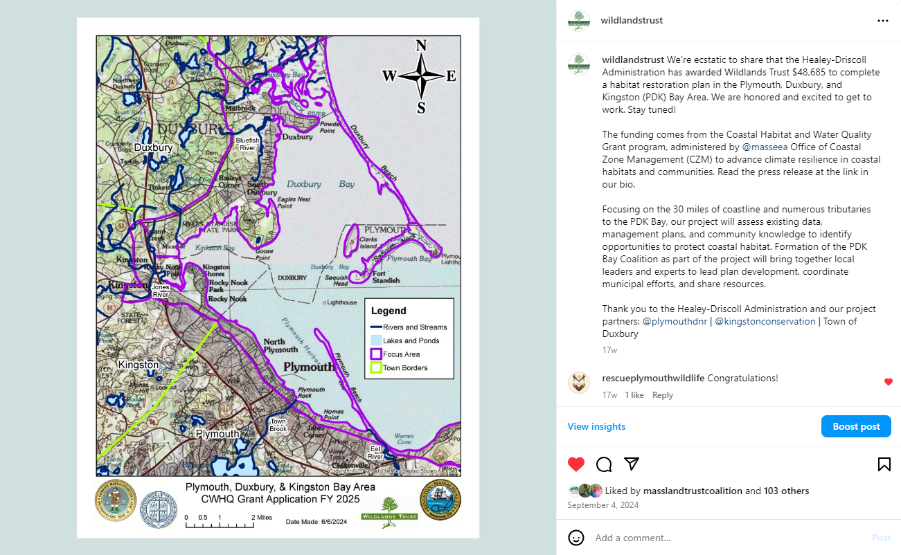 CZM grant in Plymouth, Duxbury, Kingston Bay