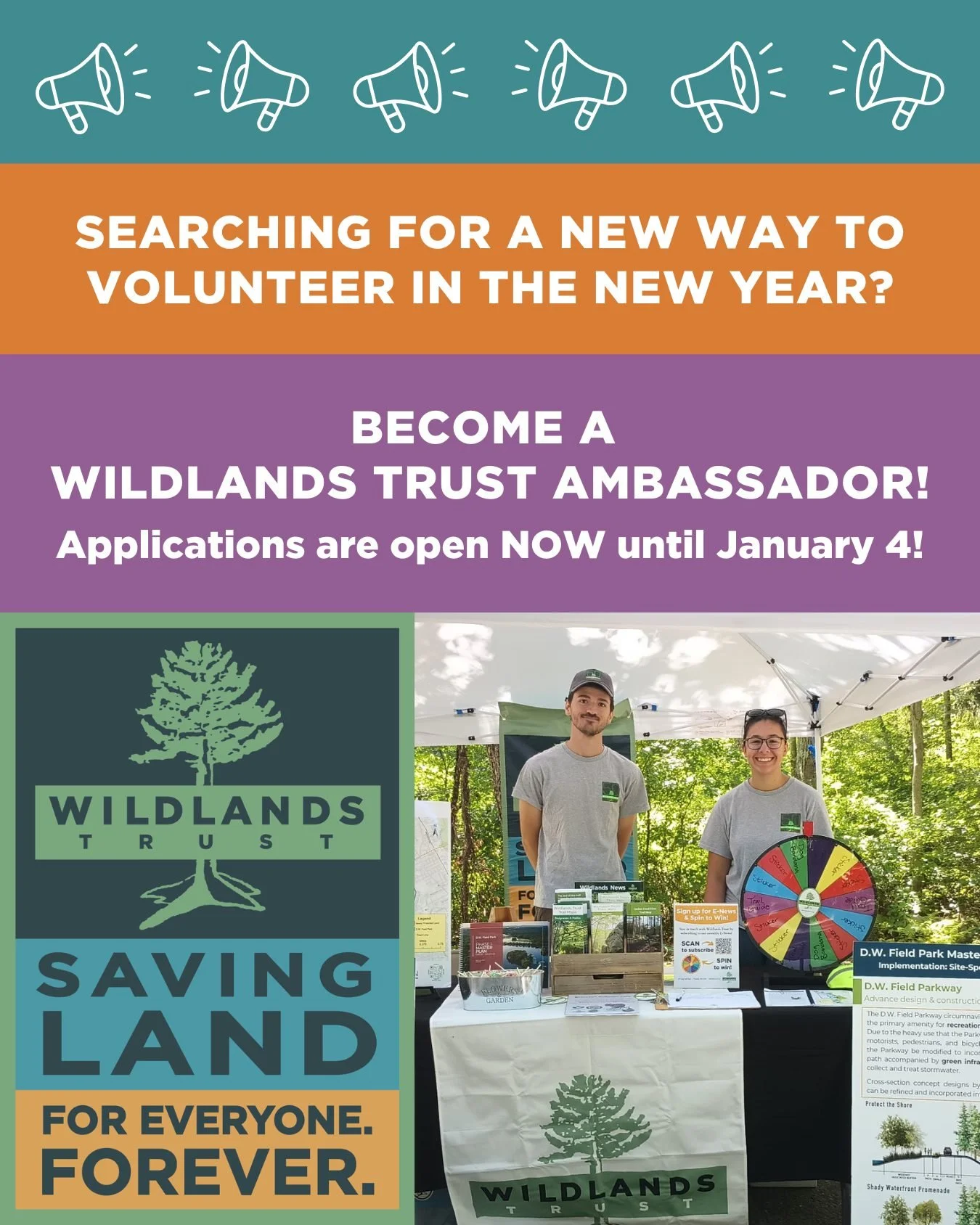 📣 Speak up for nature as a Wildlands Trust Ambassador!

🌲 Public support makes our work possible. Wildlands Trust Ambassadors will volunteer their time and passion to help us grow our community of conservation champions across Southeastern MA!

🤝 