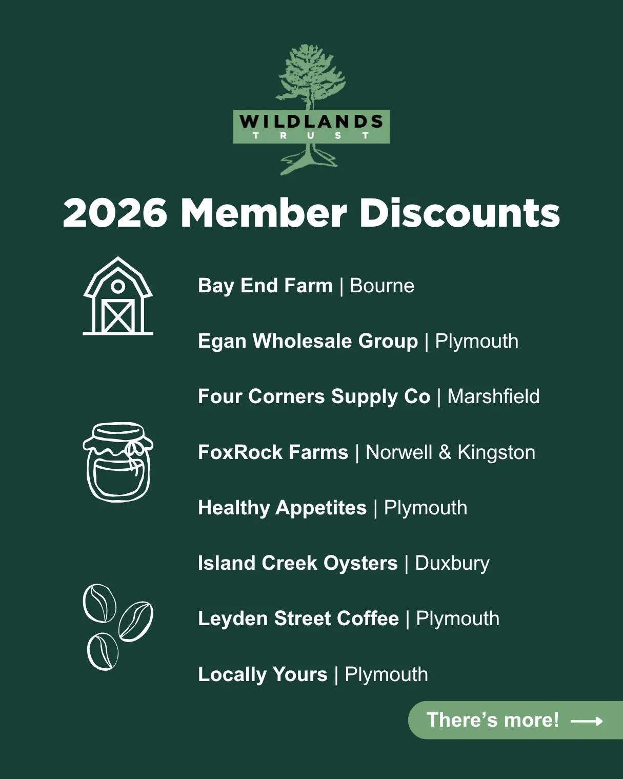 Did you know that Wildlands Trust members enjoy discounts at farms and retailers across Southeastern MA? 🌲

Please support these local businesses, who are committed to investing in our communities. Join the Wildlands community today&mdash;and learn 