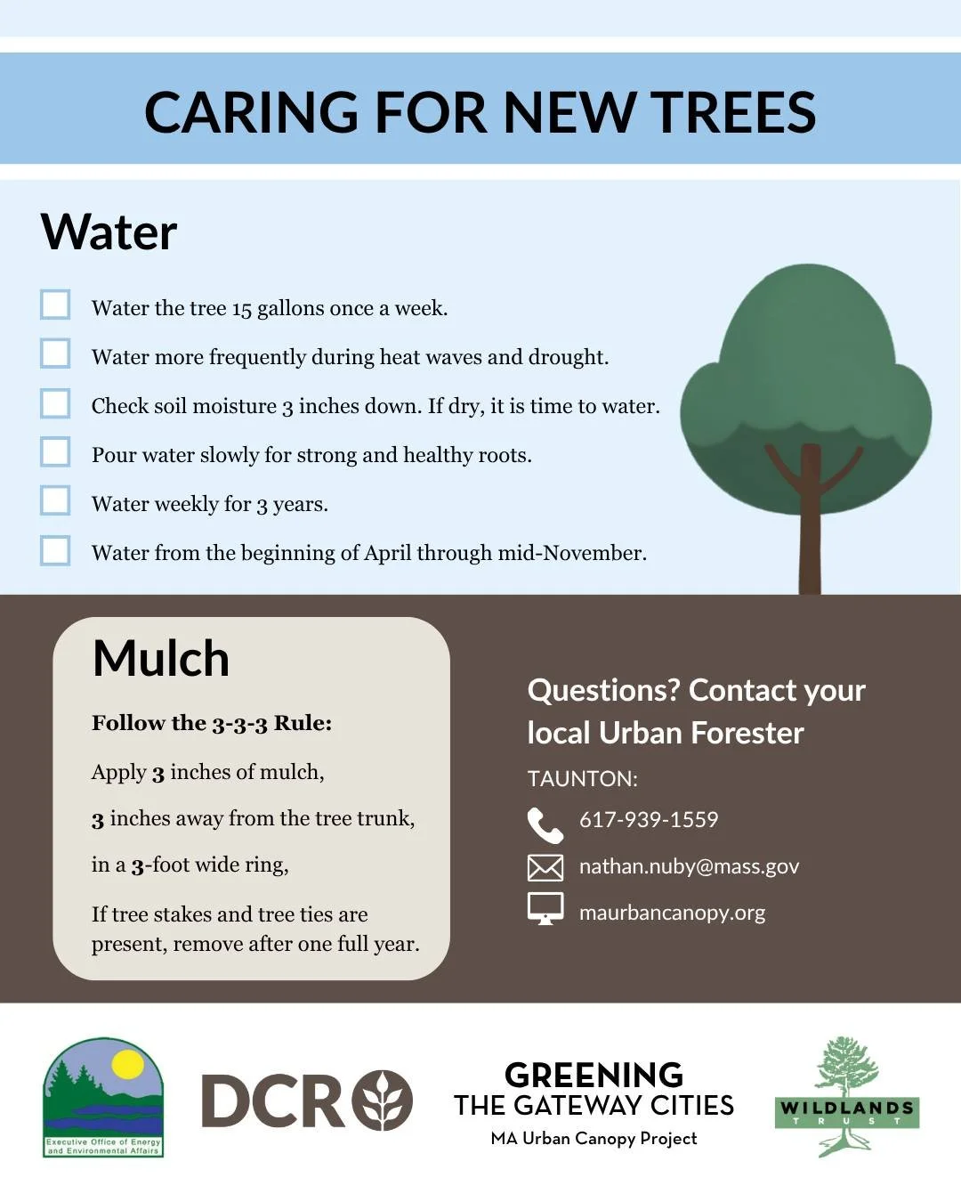 Do you own a "toddler tree"? 🌳

The first three years of a tree's life are critical to its long-term success. Take these simple steps now to ensure decades of beauty, shade, and other benefits!

💧 Water early and often! 
🐛 Apply mulch to