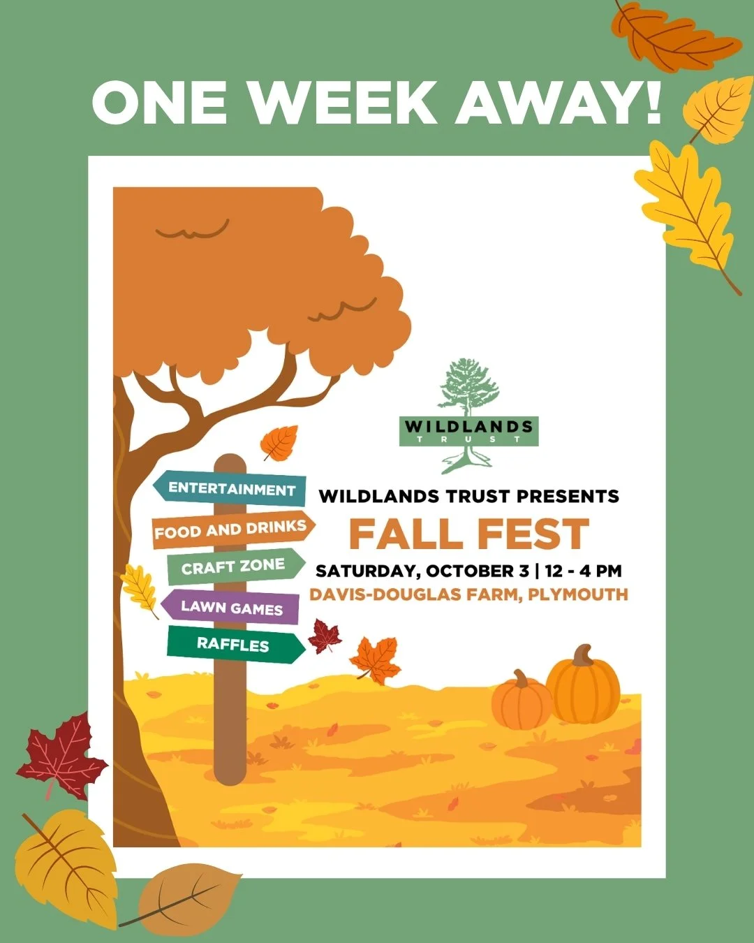 Fall Fest is officially one week away! 

Join us next Saturday, October 3 from 12-4 PM to help us celebrate our growing community and continued commitment to saving land for everyone, forever. 

Enjoy live music, local food and drink, activities for 